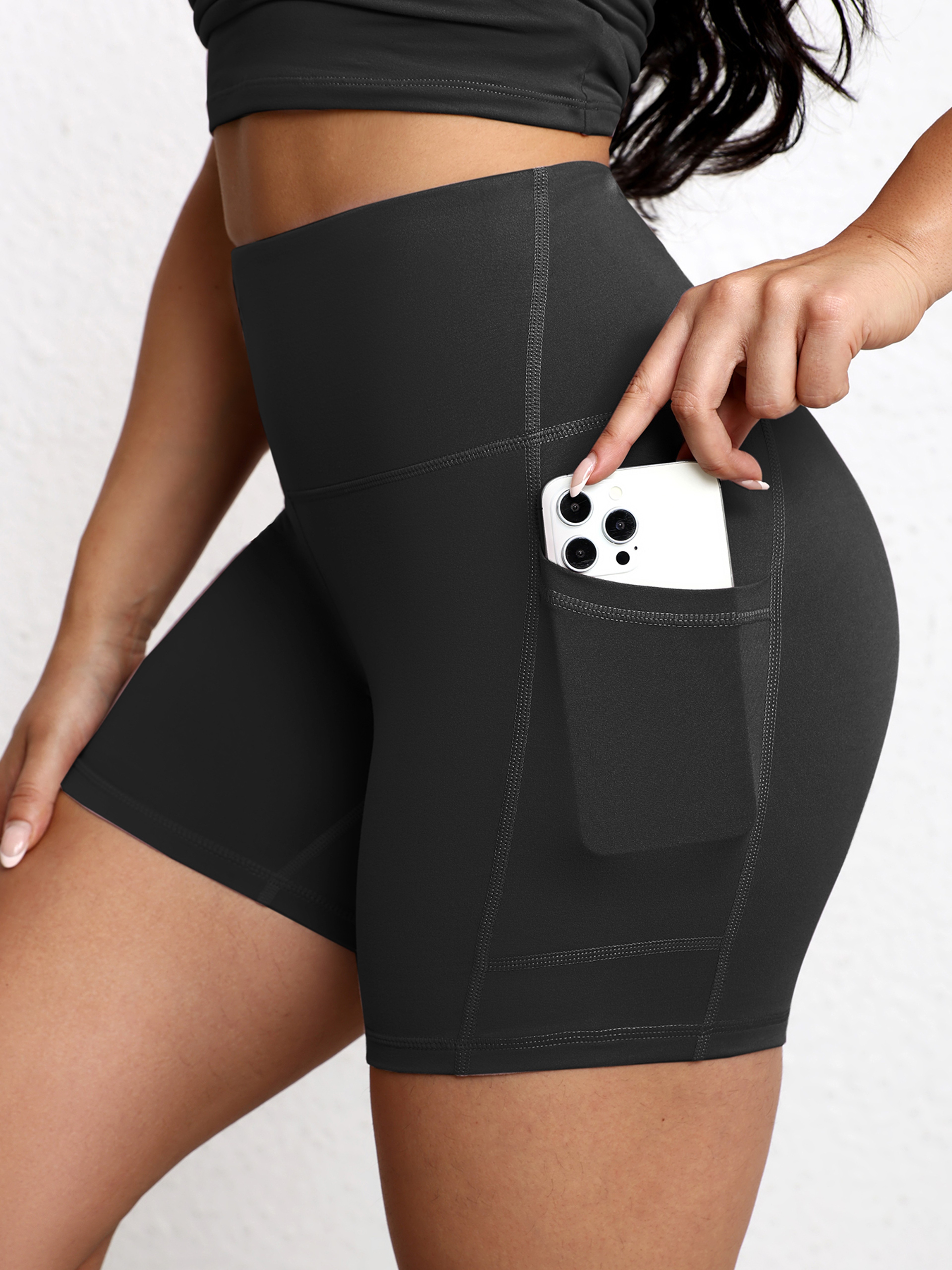 Womens High Waisted Biker Shorts with Side Pockets for Yoga and Running – view 4