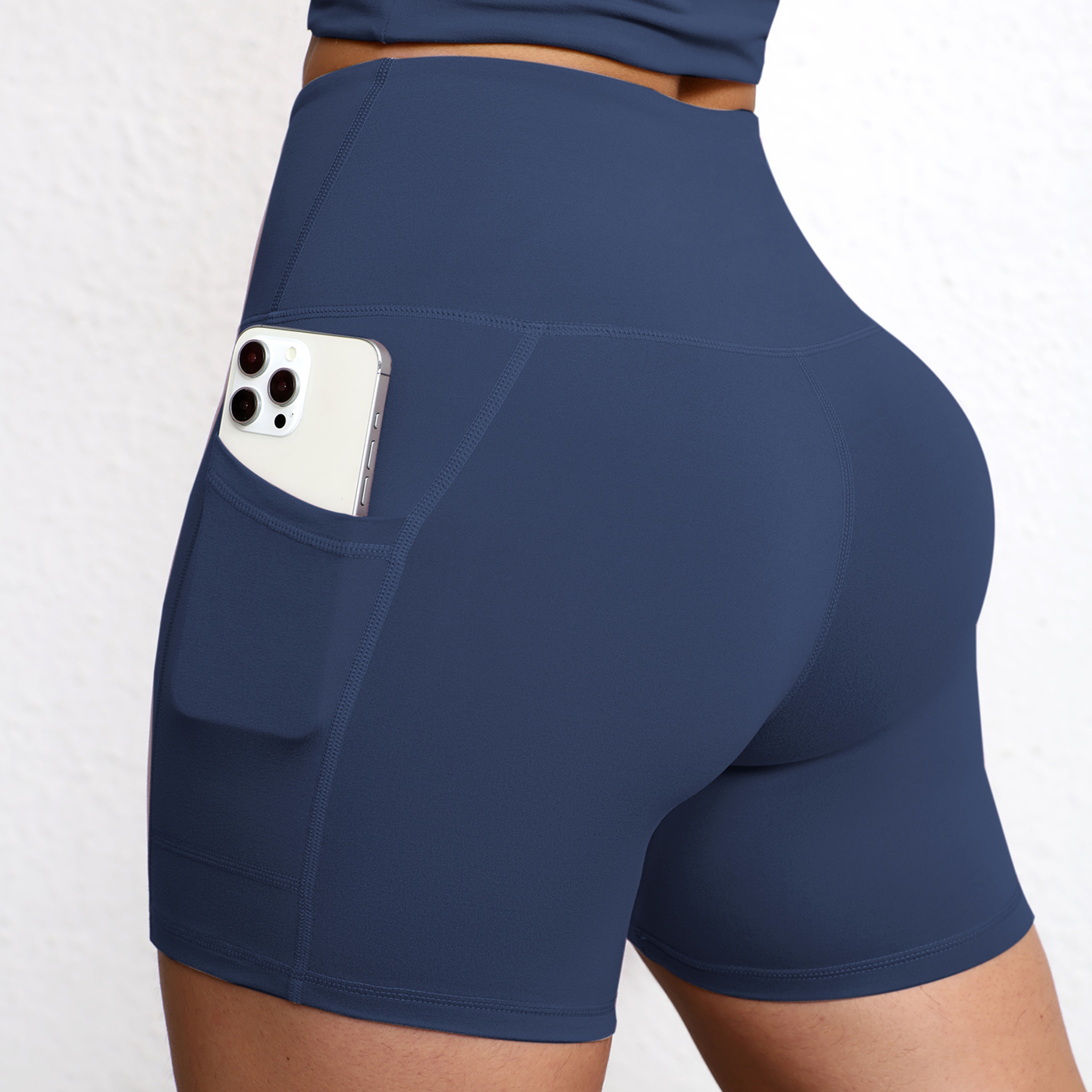 Womens High Waisted Biker Shorts with Side Pockets for Yoga and Running – view 14