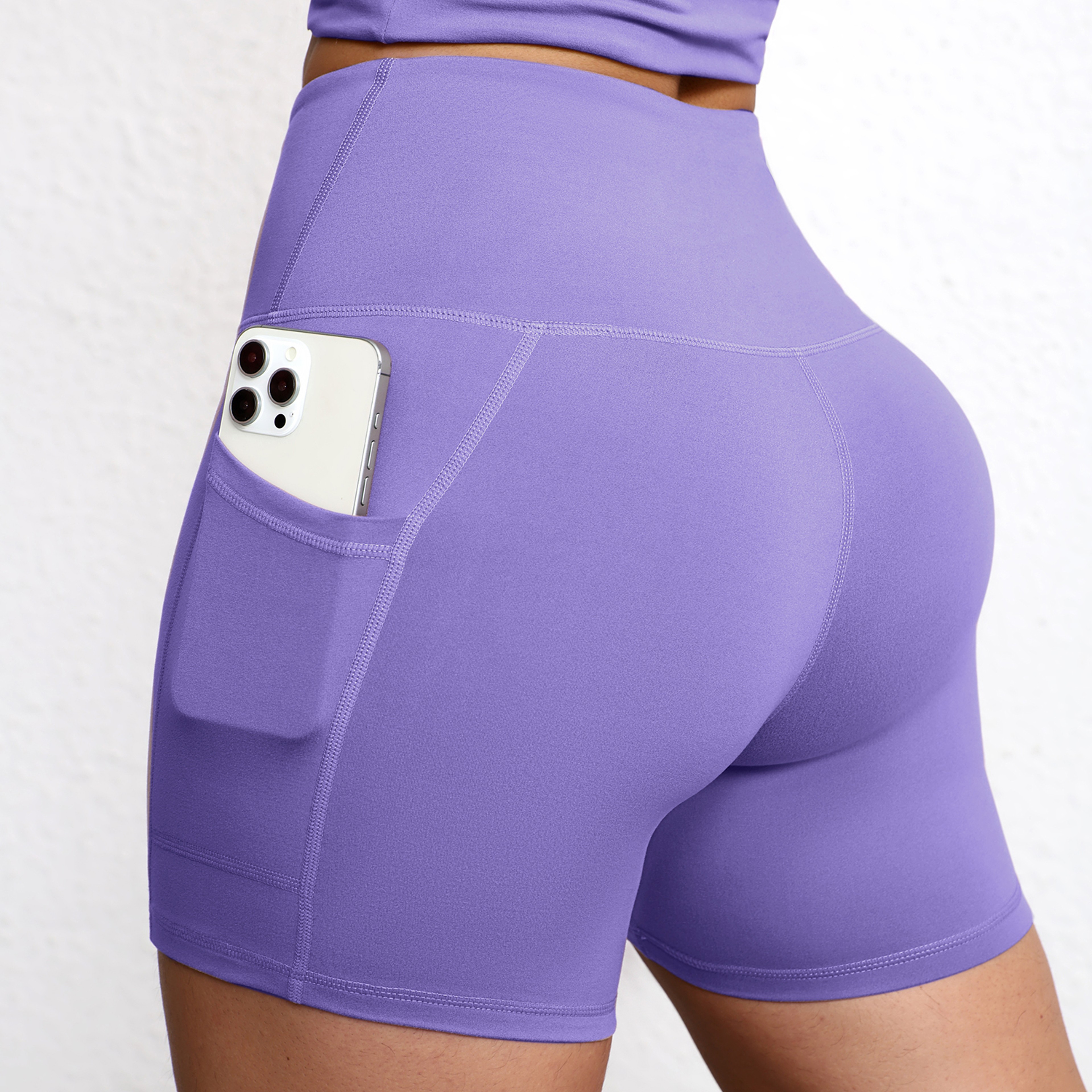 Womens High Waisted Biker Shorts with Side Pockets for Yoga and Running – view 18