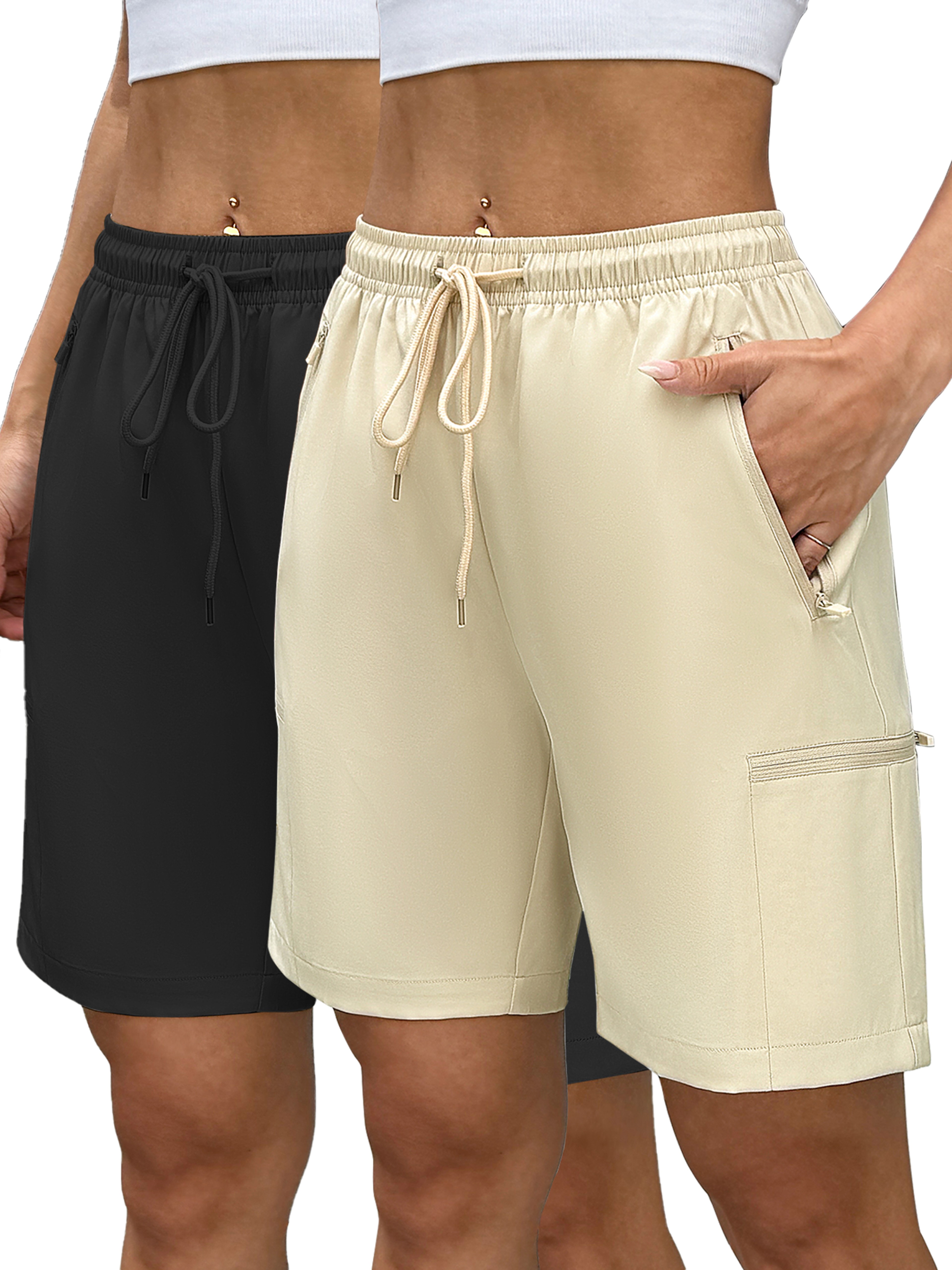 Womens High Waisted Cargo Shorts with Pockets and Quick Dry Drawstring Waist – view 4