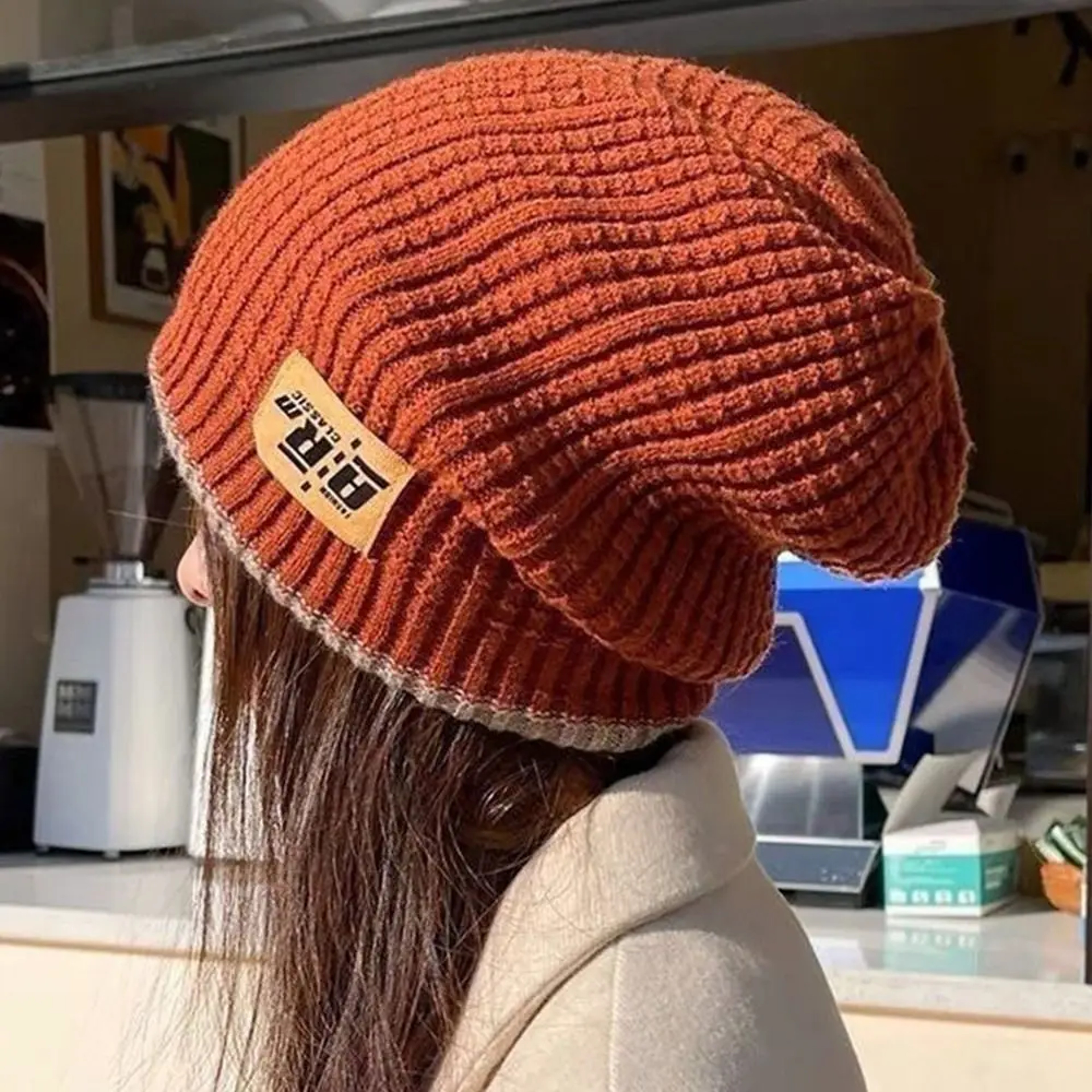 Womens Slouchy Winter Beanie Hat with Ear Coverage and Color Block Design – view 3