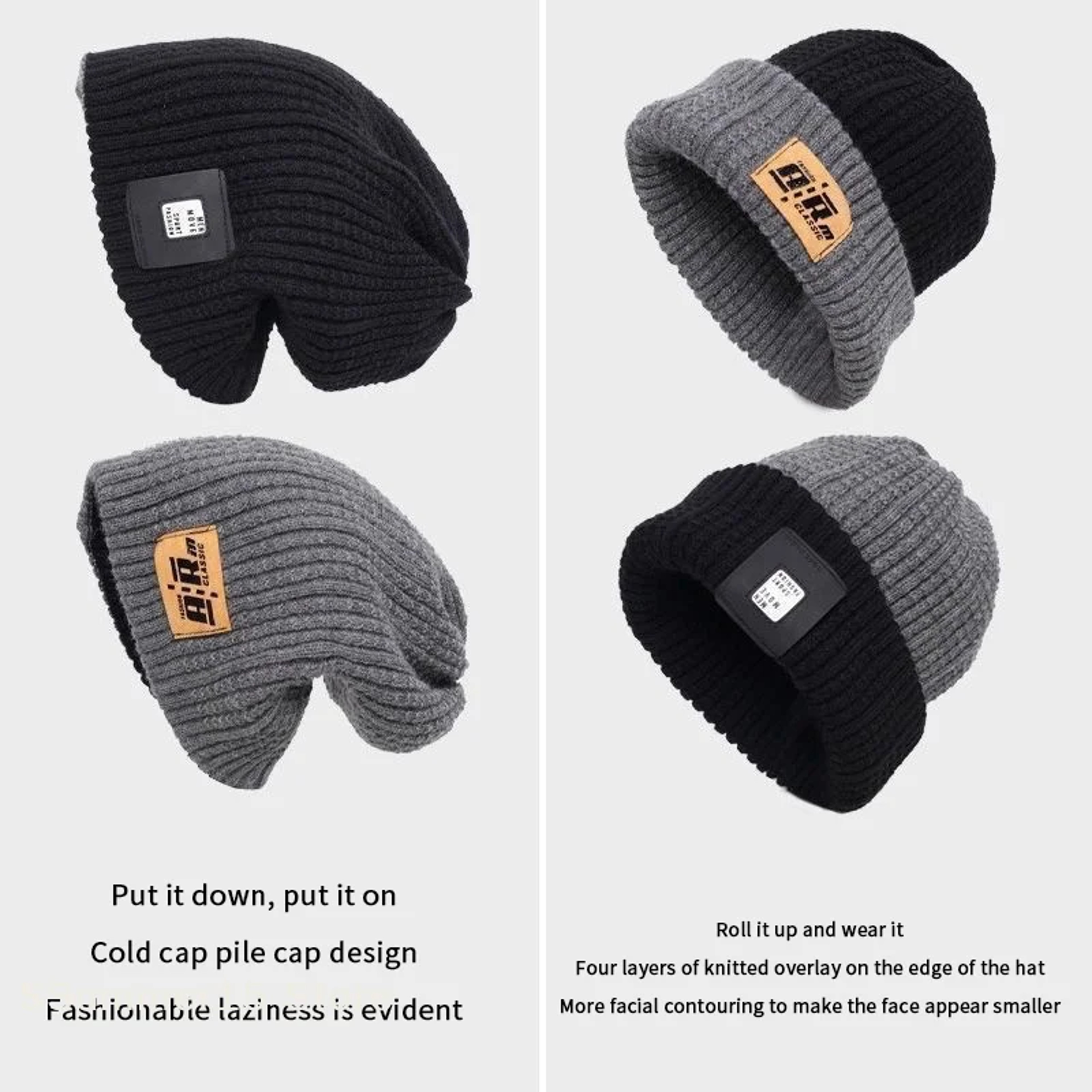 Womens Slouchy Winter Beanie Hat with Ear Coverage and Color Block Design – view 5