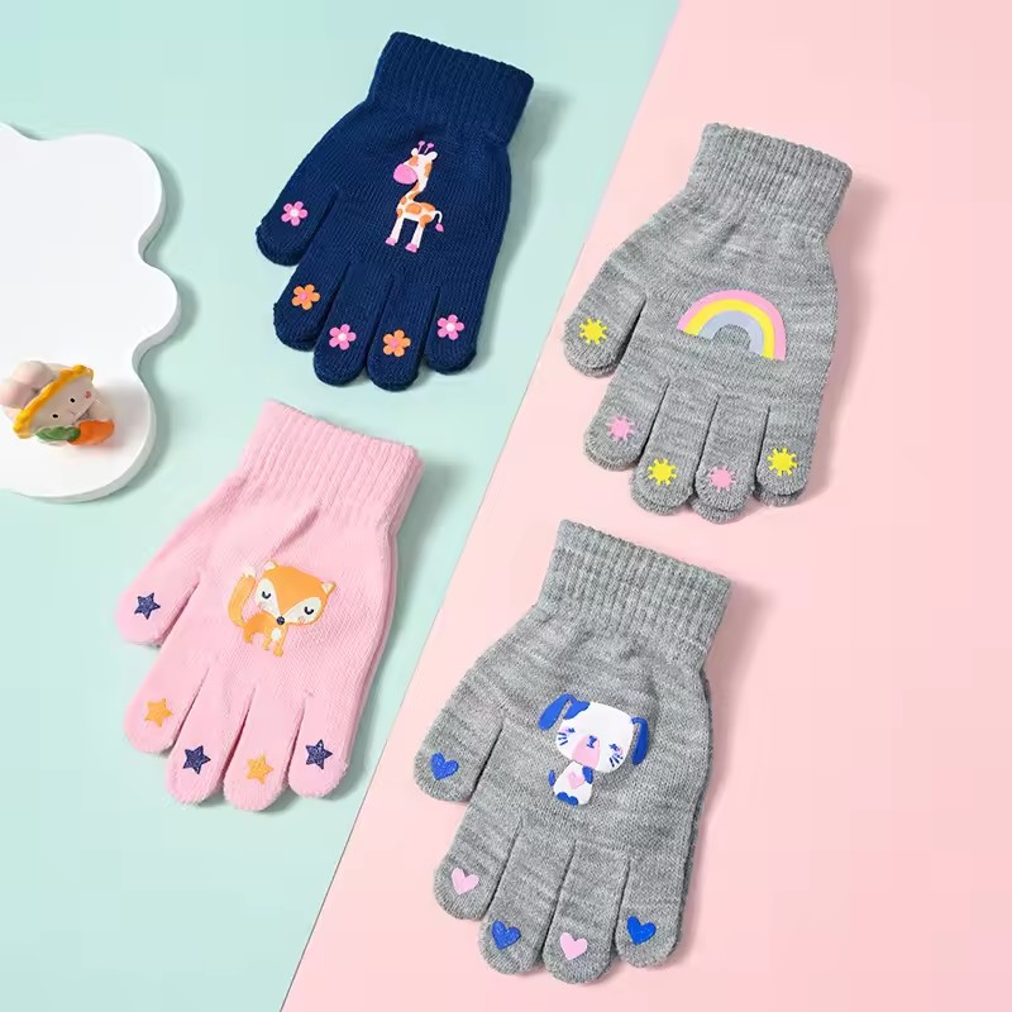 Kids Knitted Winter Gloves with Cute Cartoon Animal Designs – view 2