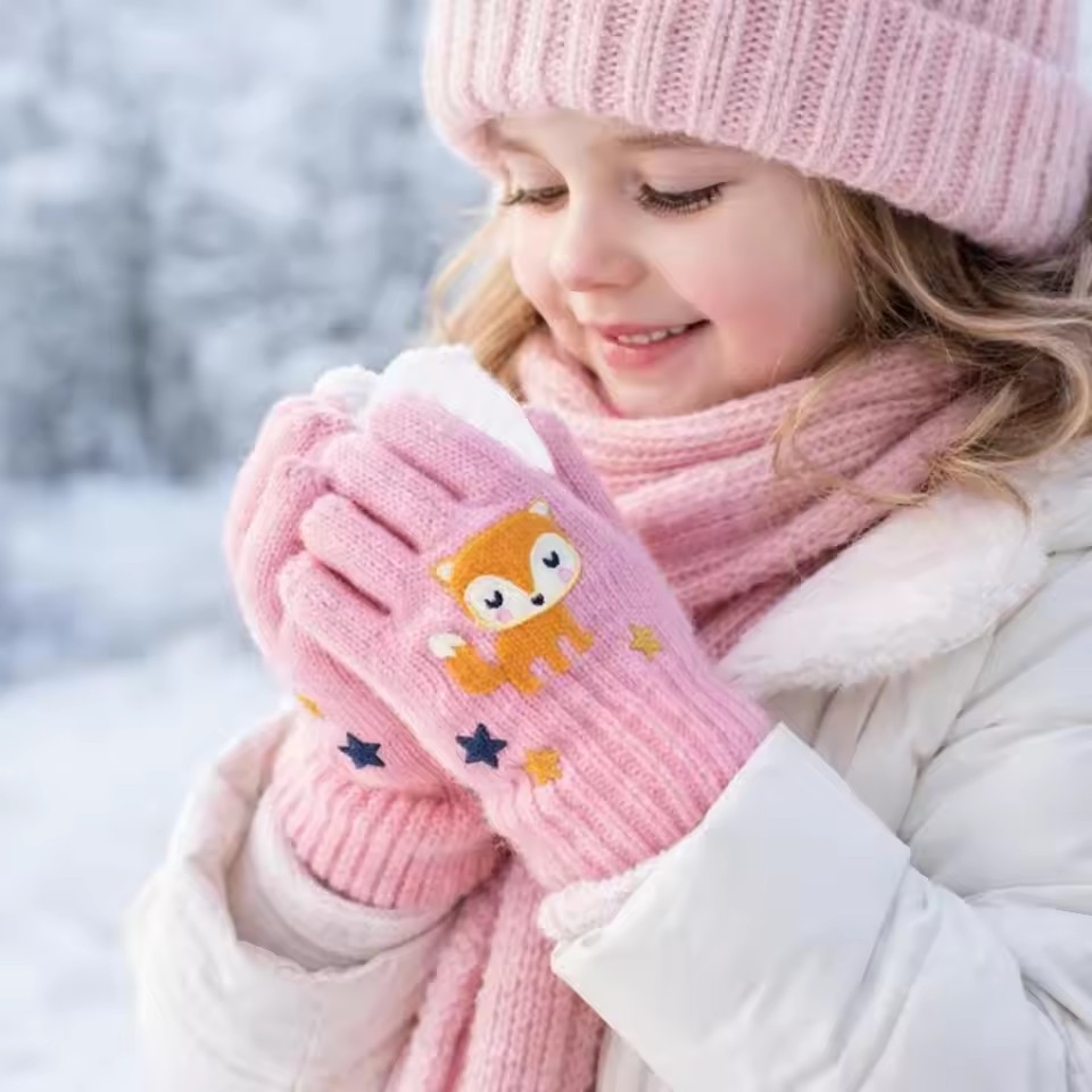 Kids Knitted Winter Gloves with Cute Cartoon Animal Designs – view 3