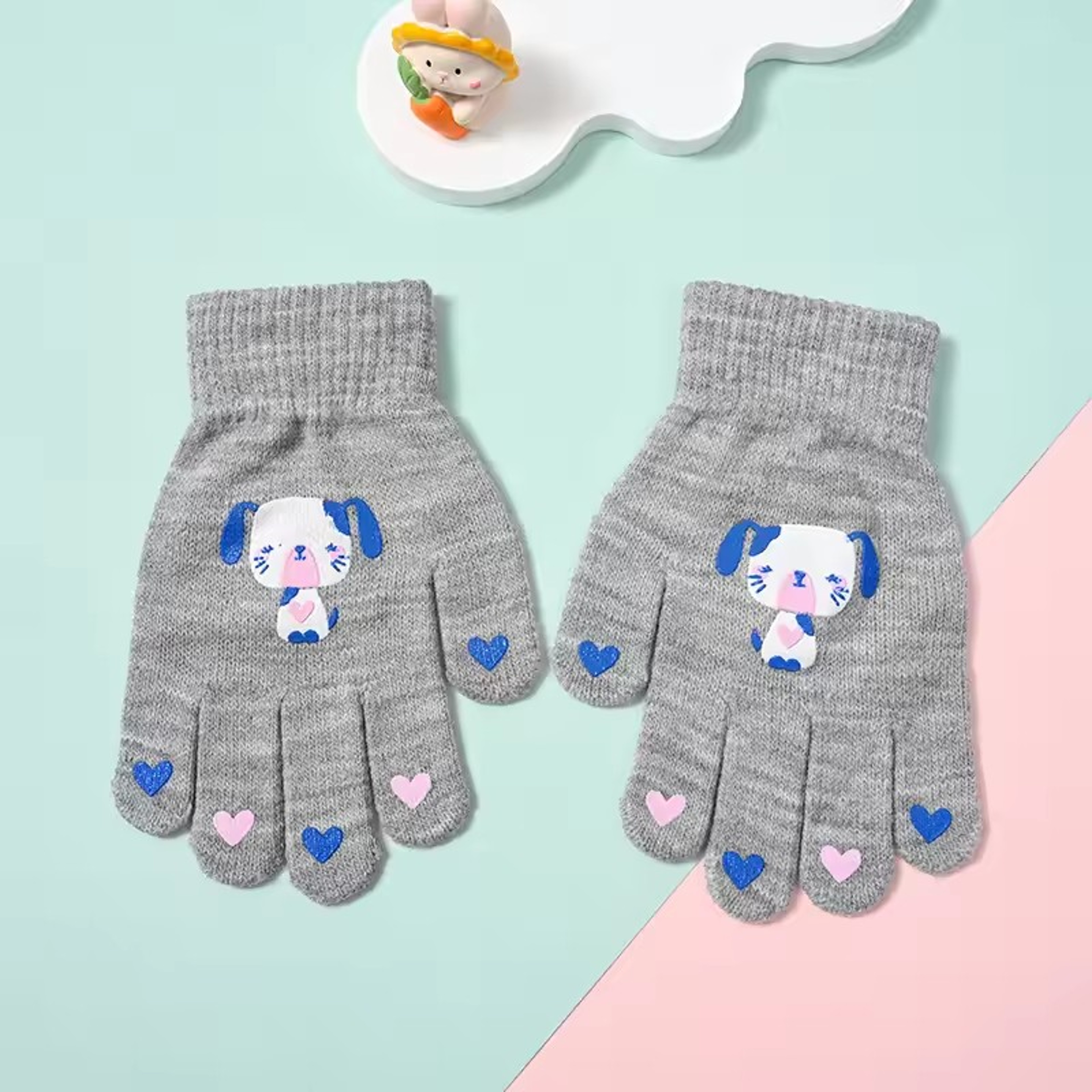 Kids Knitted Winter Gloves with Cute Cartoon Animal Designs – view 9