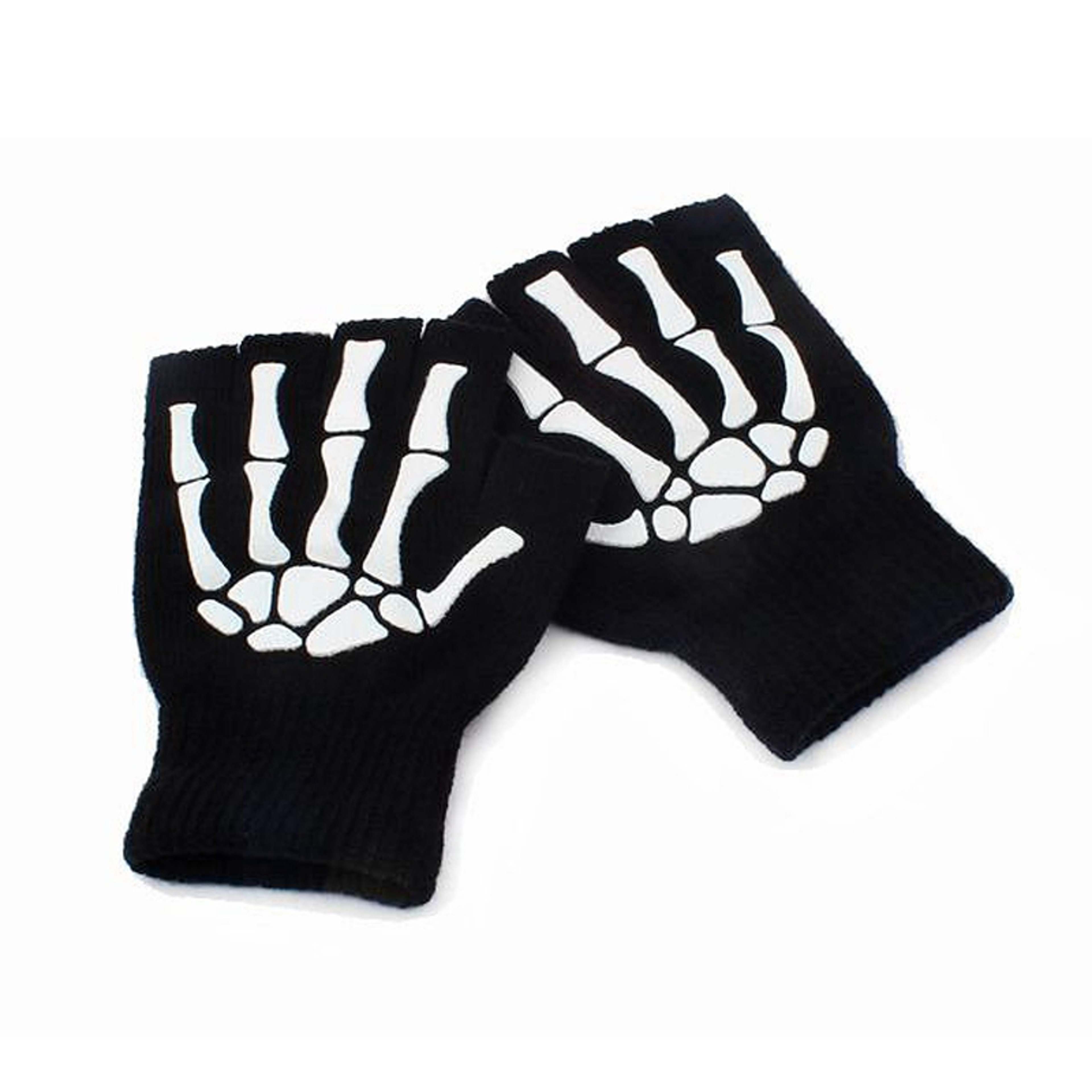 Glow in the Dark Skeleton Fingerless Gloves for Halloween and Winter – view 1