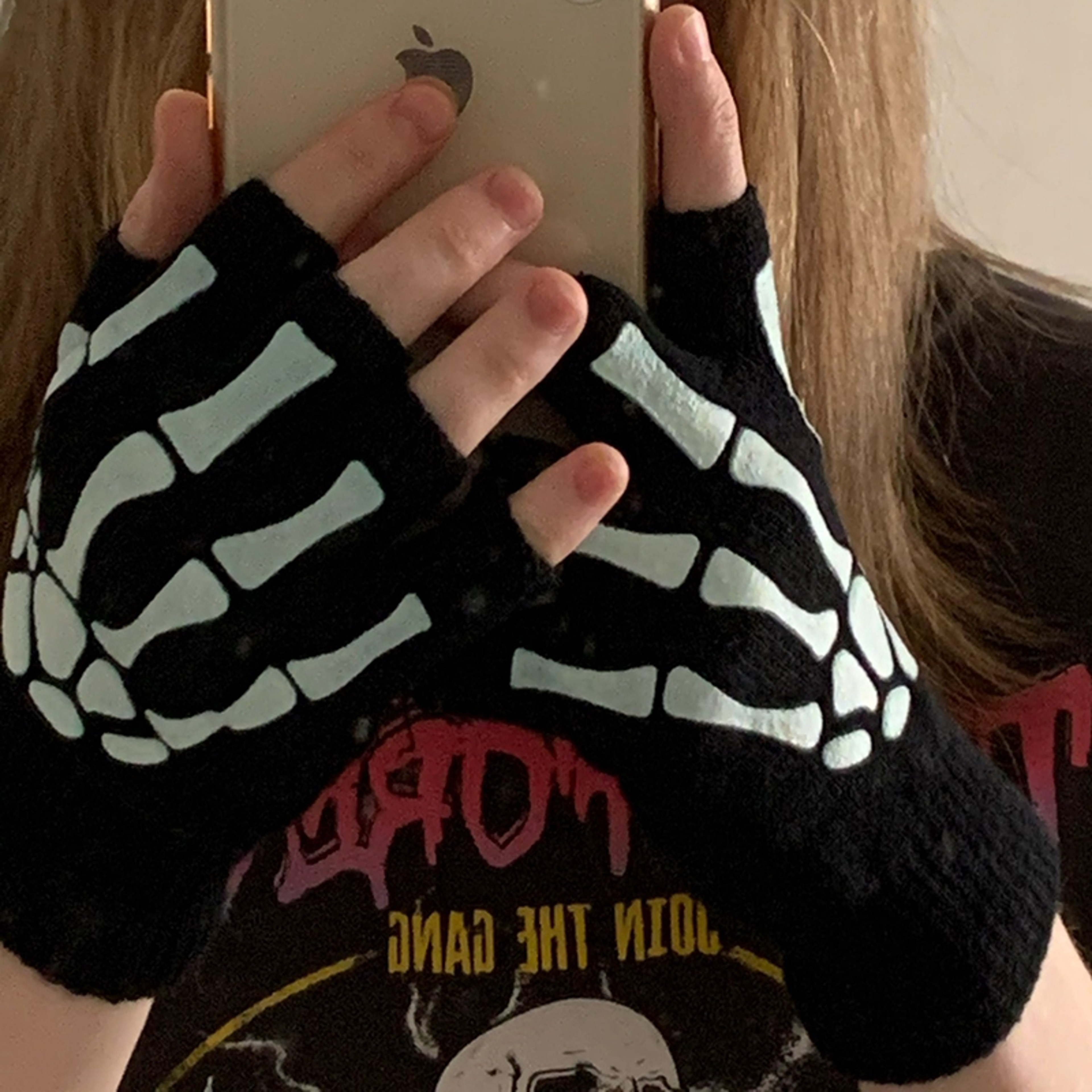 Glow in the Dark Skeleton Fingerless Gloves for Halloween and Winter – view 4