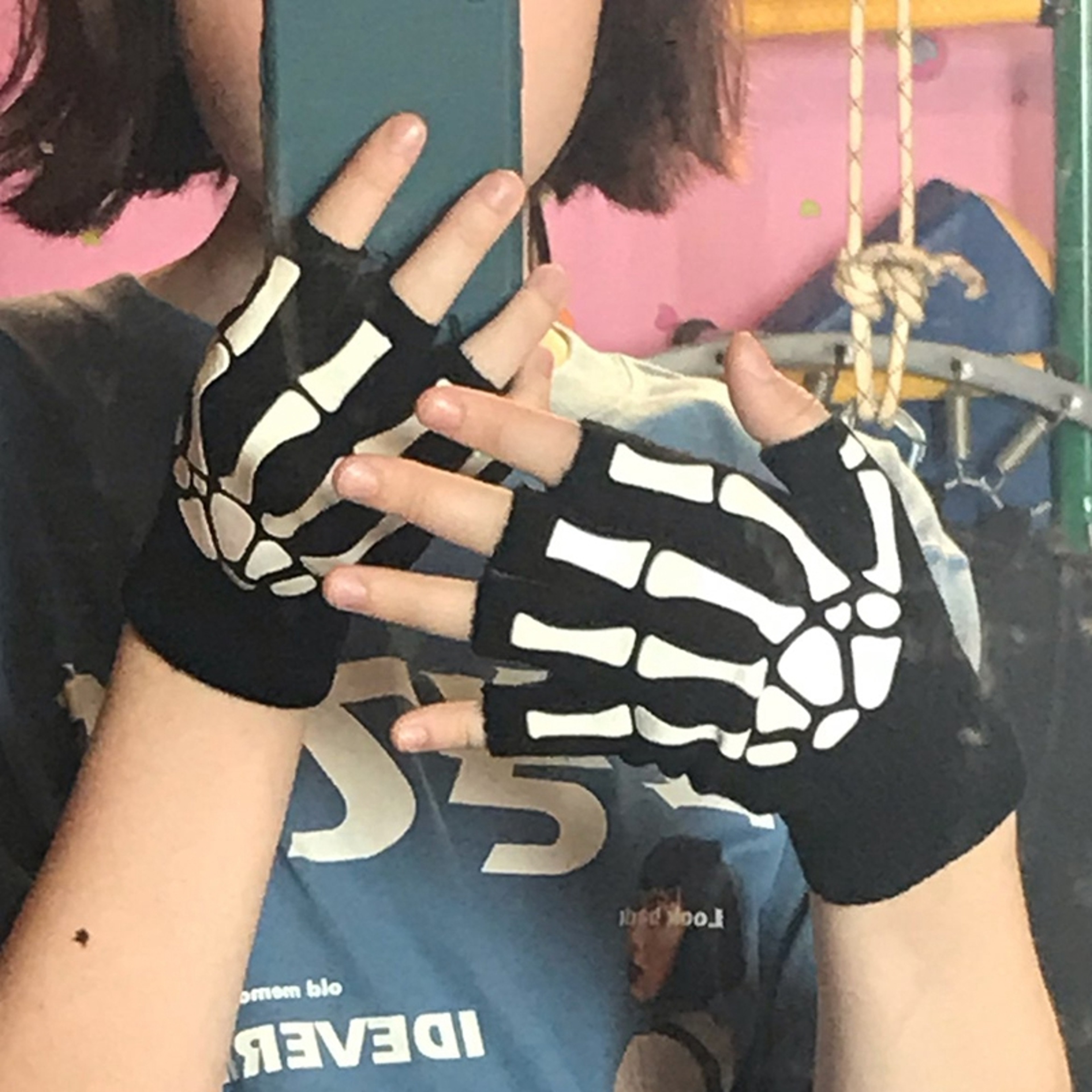 Glow in the Dark Skeleton Fingerless Gloves for Halloween and Winter – view 5