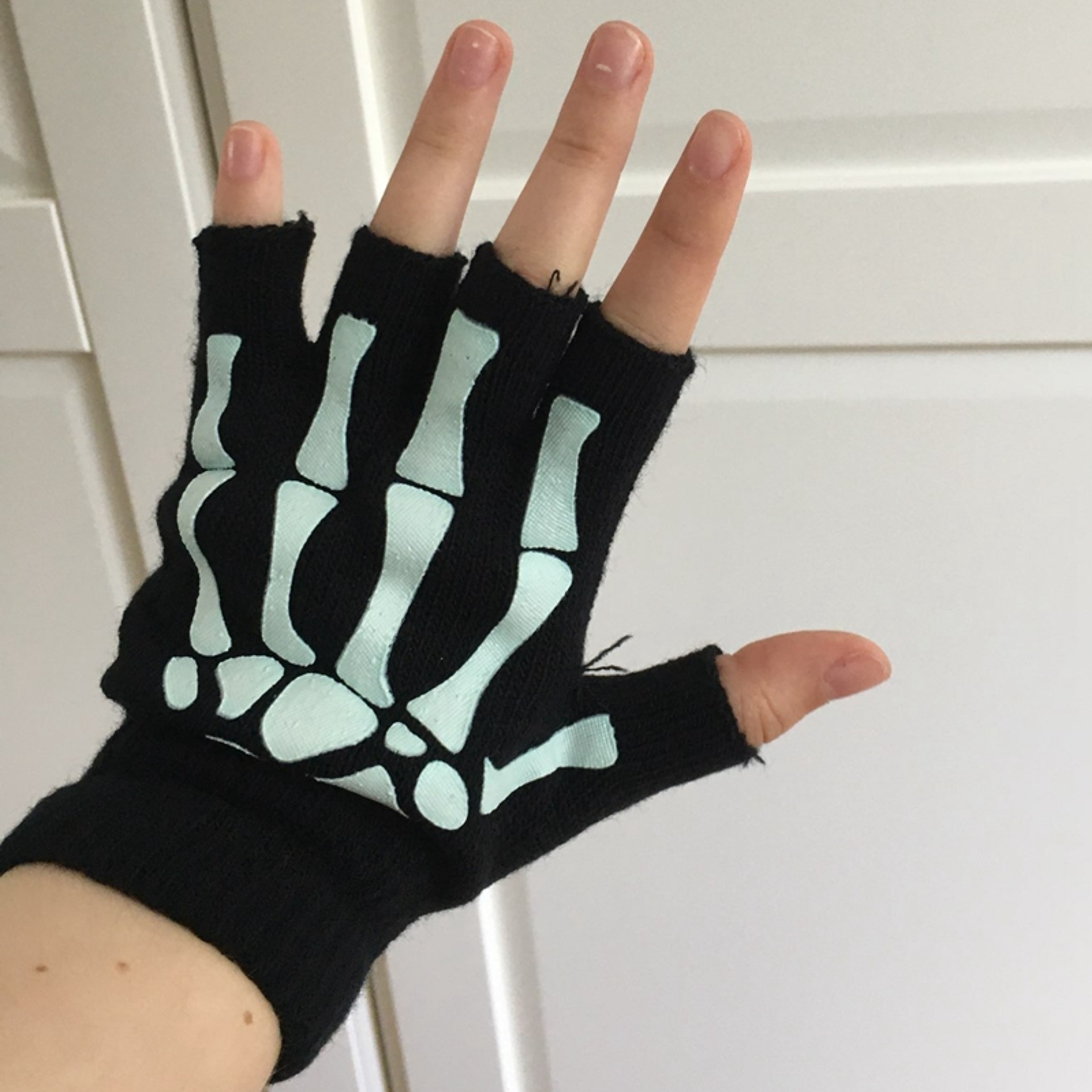 Glow in the Dark Skeleton Fingerless Gloves for Halloween and Winter – view 6