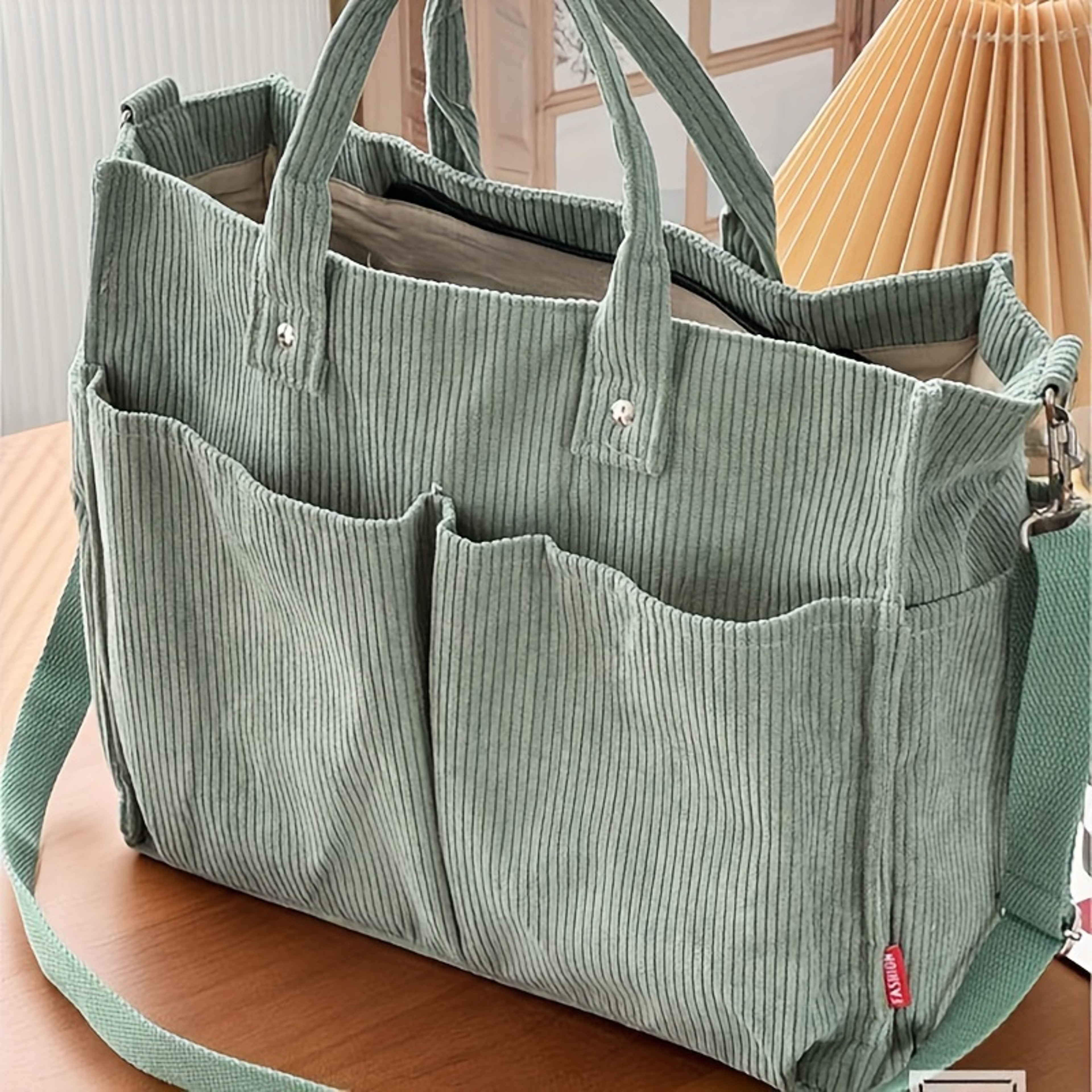 Corduroy Crossbody Tote Bag with Multiple Pockets and Zipper Closure – view 11