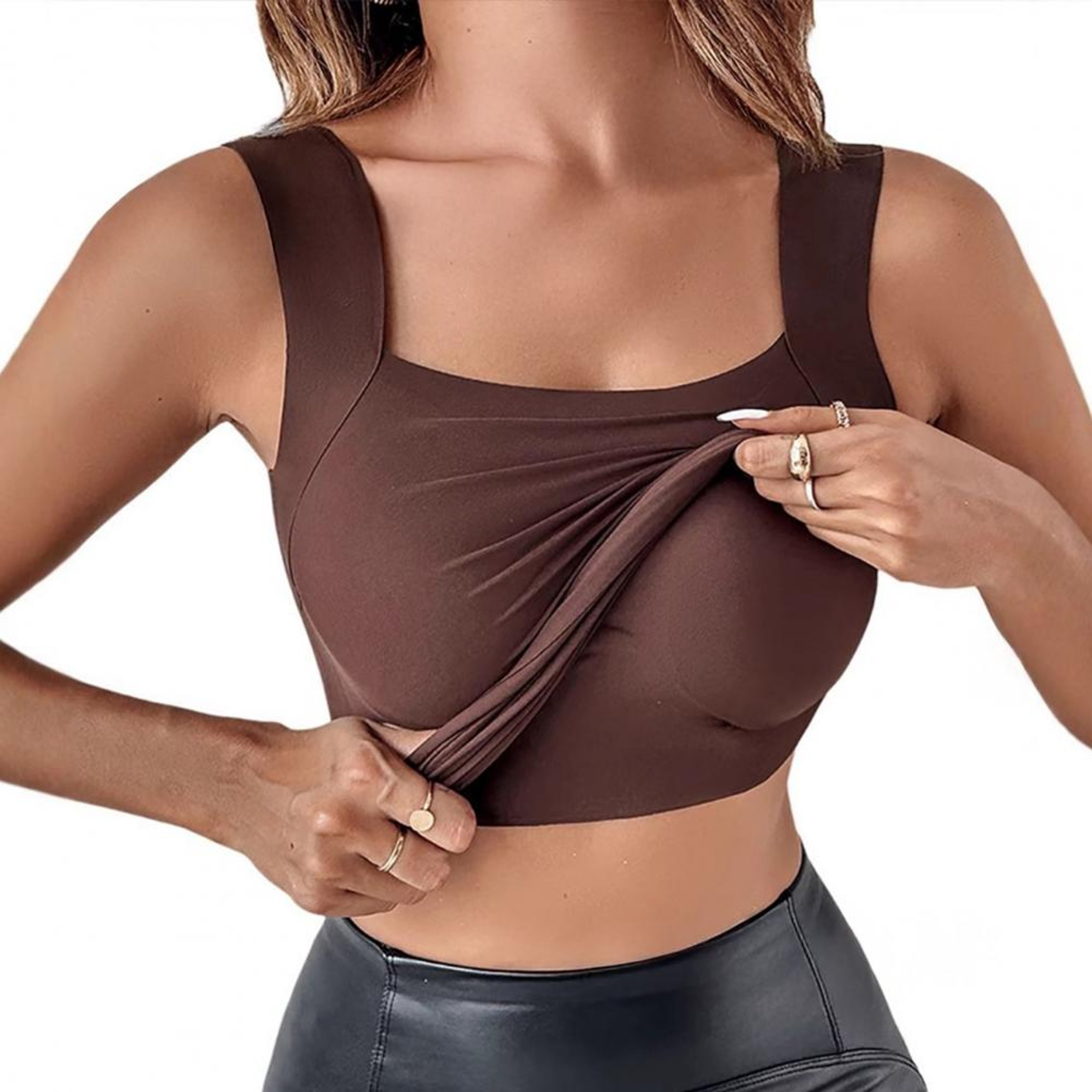 Womens U Neck Tank Top With Built In Wireless Bra and Layered Design – view 8