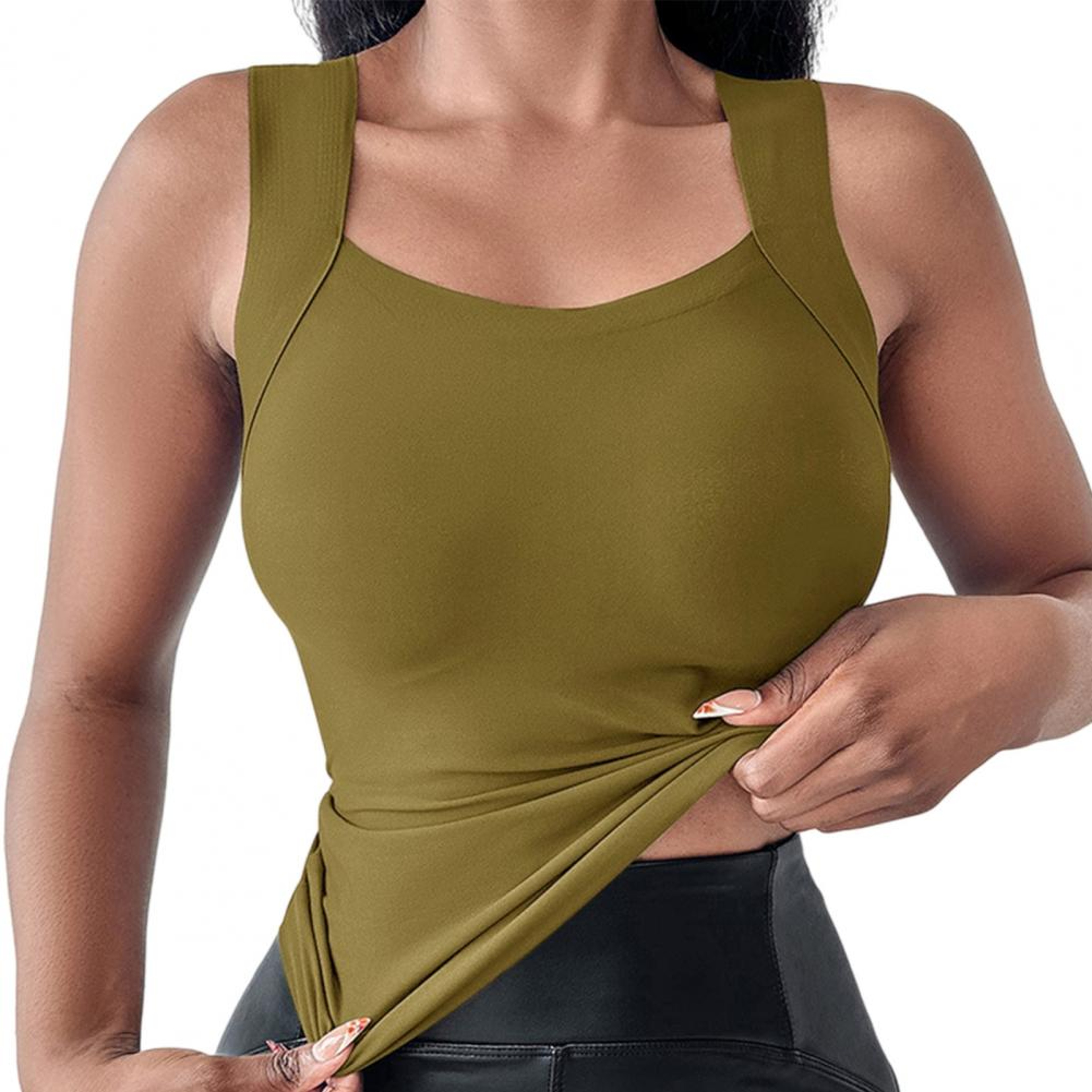 Womens U Neck Tank Top With Built In Wireless Bra and Layered Design – view 10