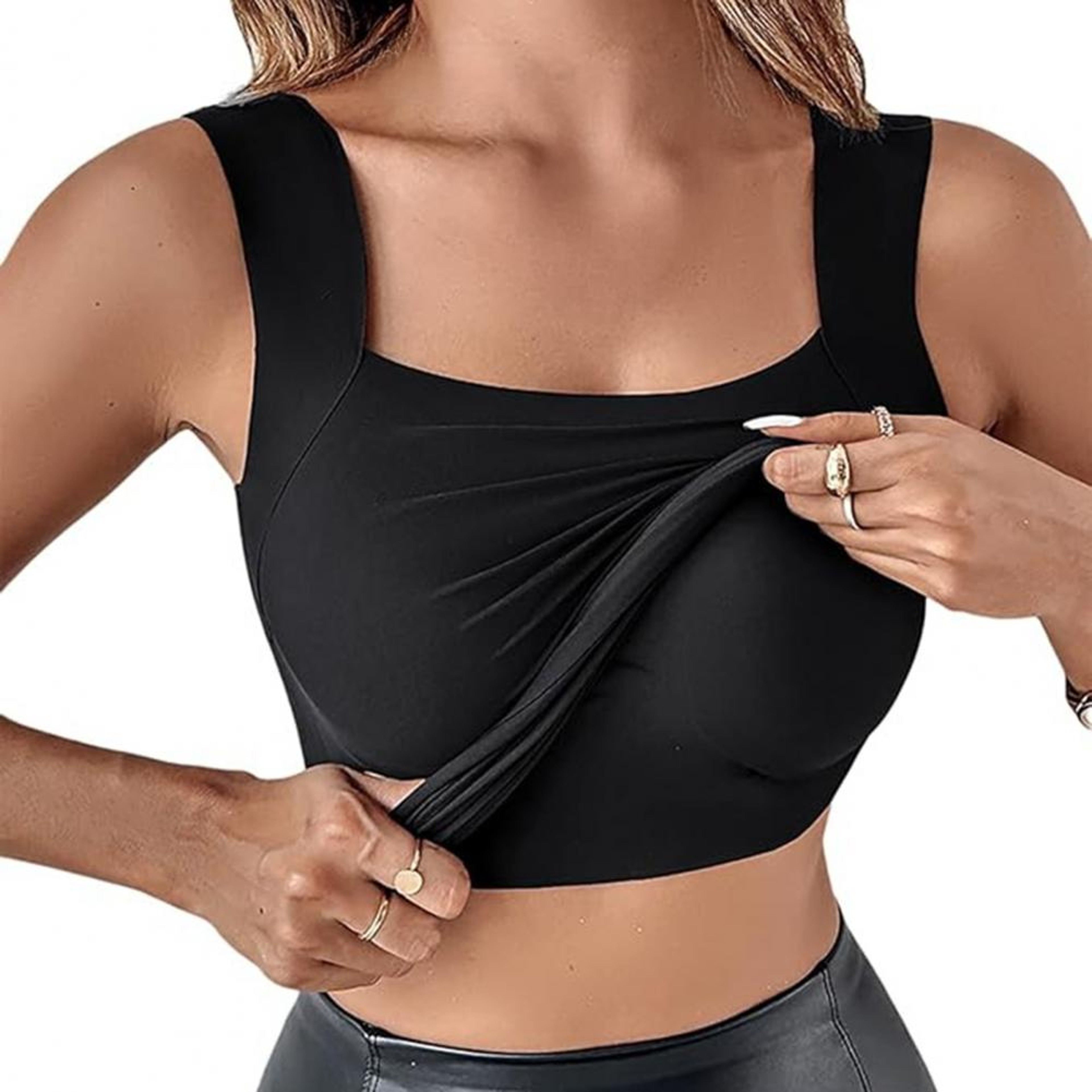 Womens U Neck Tank Top With Built In Wireless Bra and Layered Design – view 13