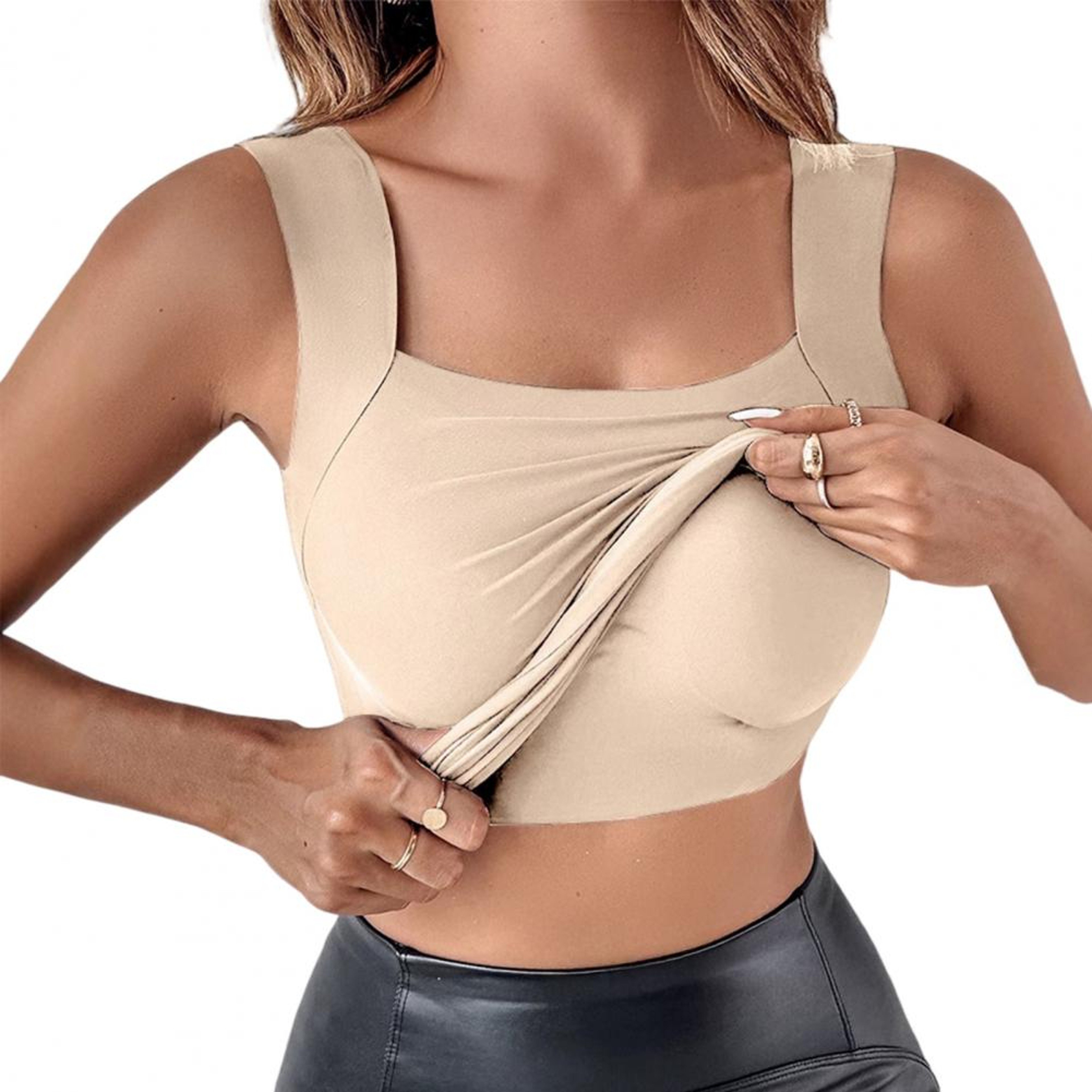 Womens U Neck Tank Top With Built In Wireless Bra and Layered Design – view 12