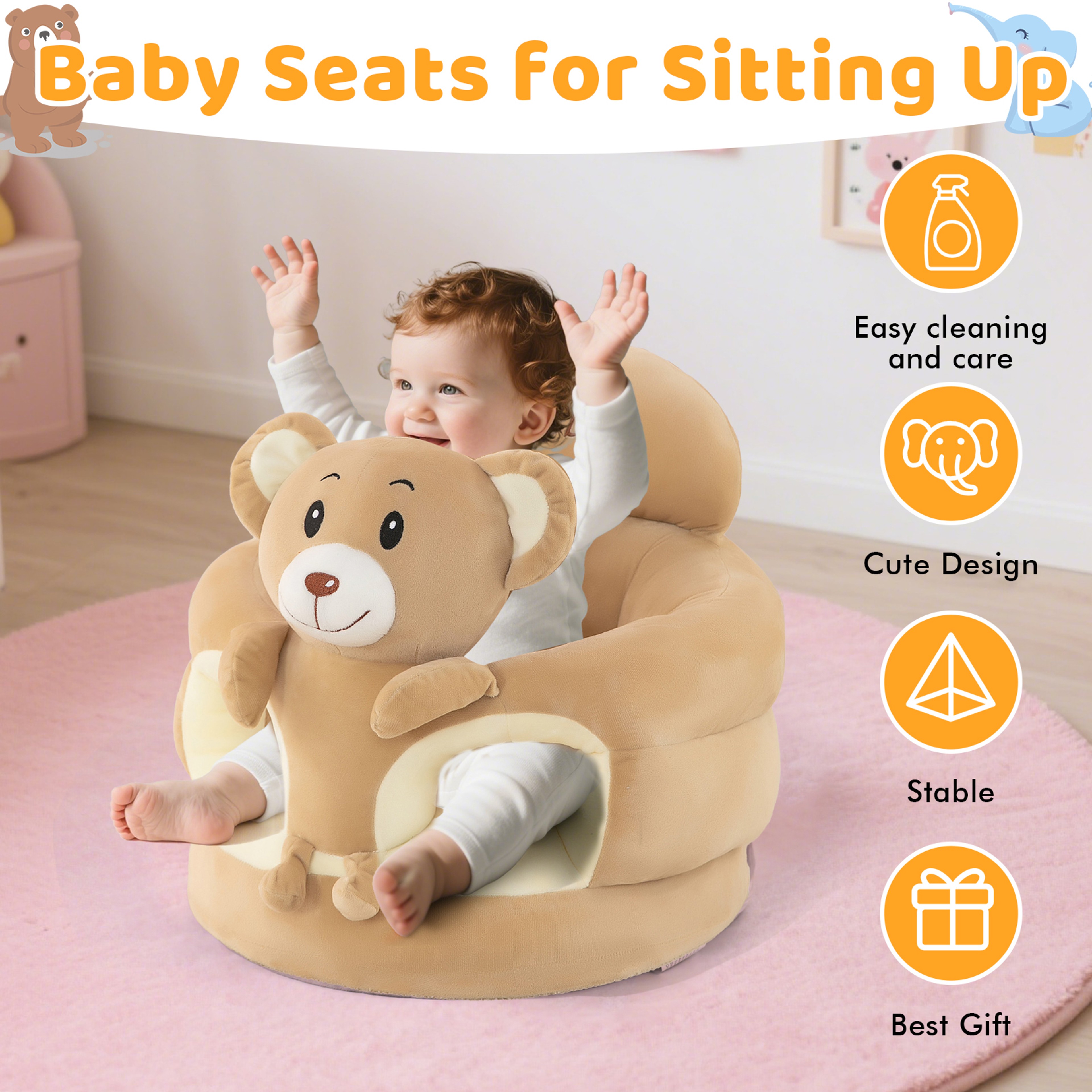 Animal Shaped Plush Baby Floor Seat with Anti Slip Sitting Support – view 7