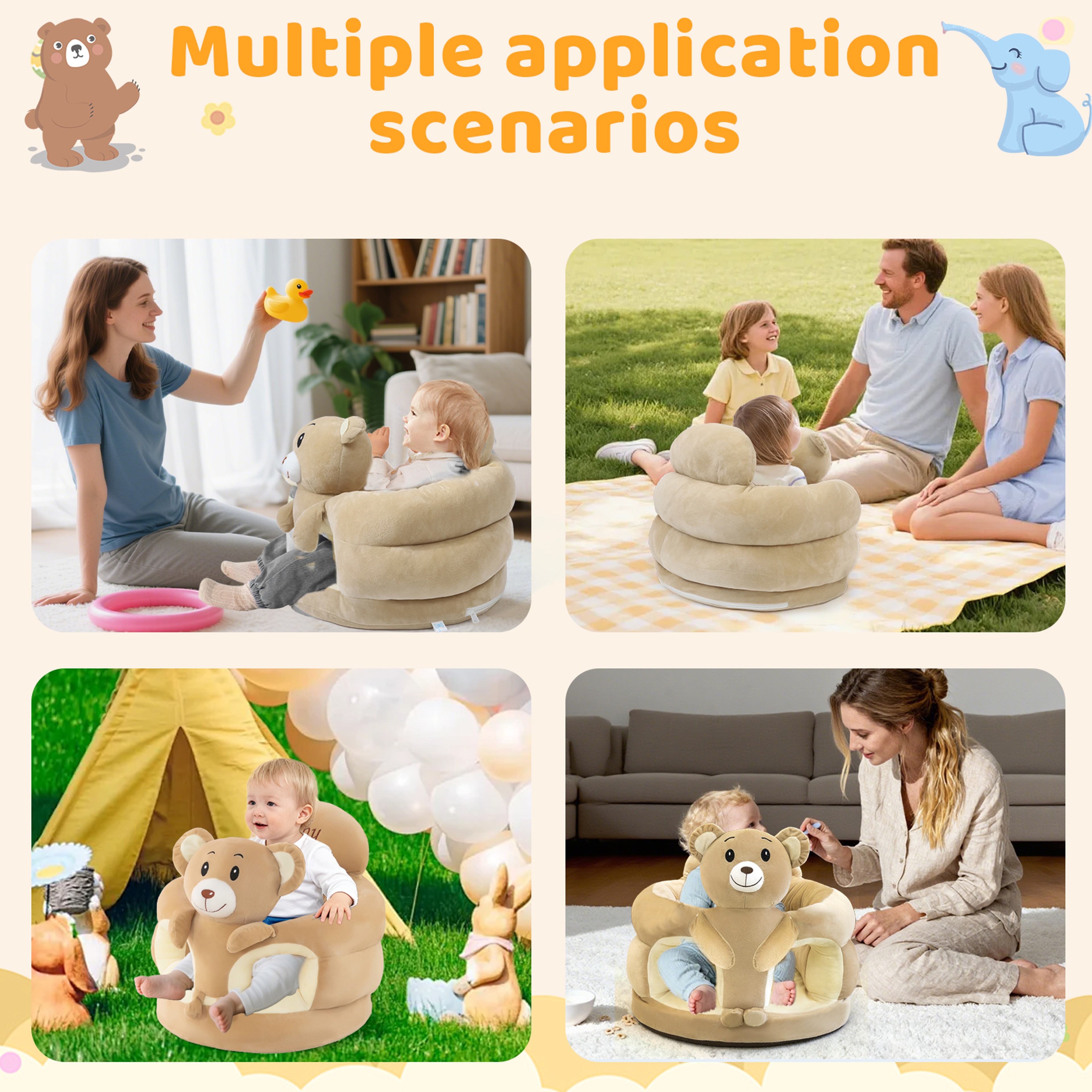 Animal Shaped Plush Baby Floor Seat with Anti Slip Sitting Support – view 6