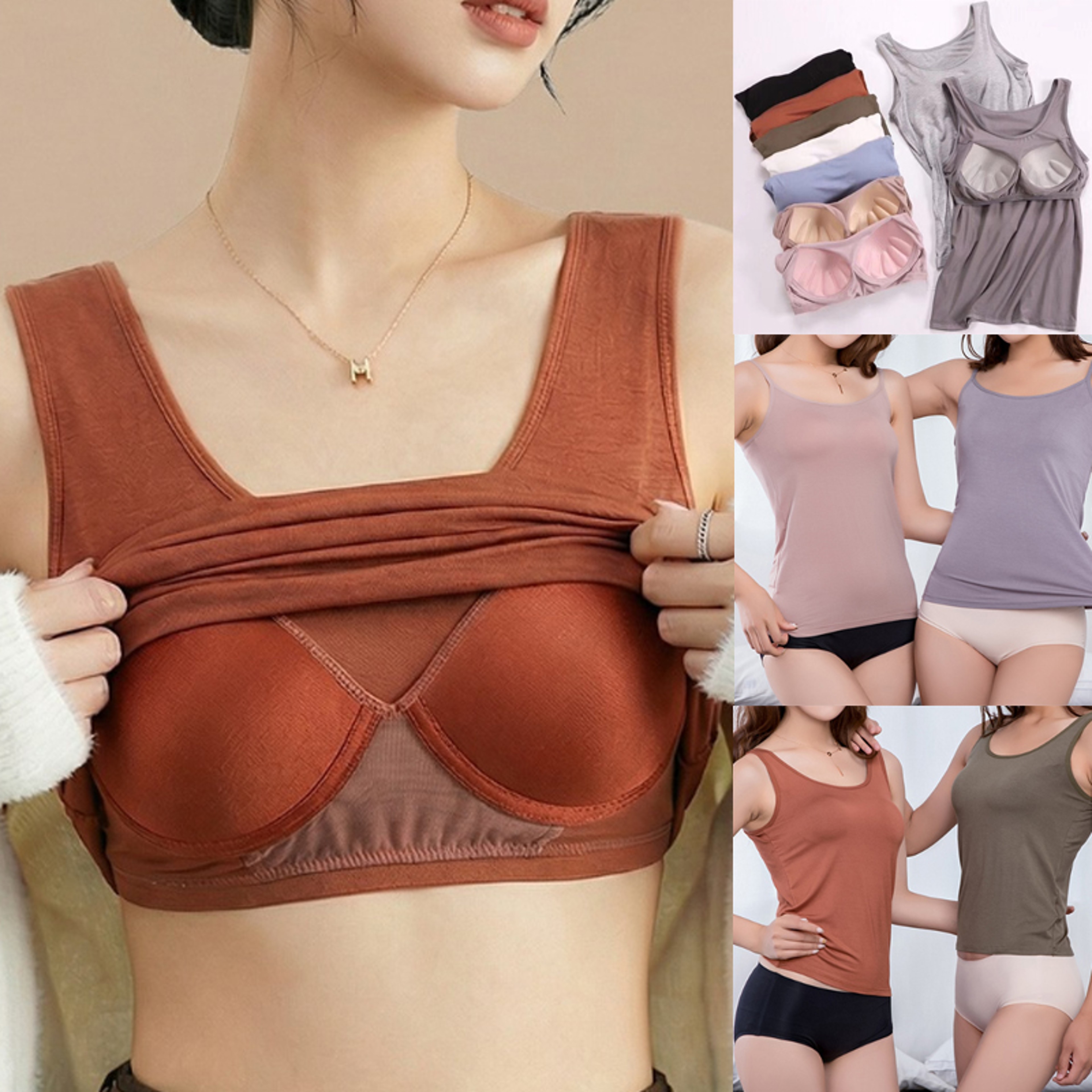 Womens Slim Fit Tank Top With Built In Padded Bra and Soft Stretch Fabric – view 1