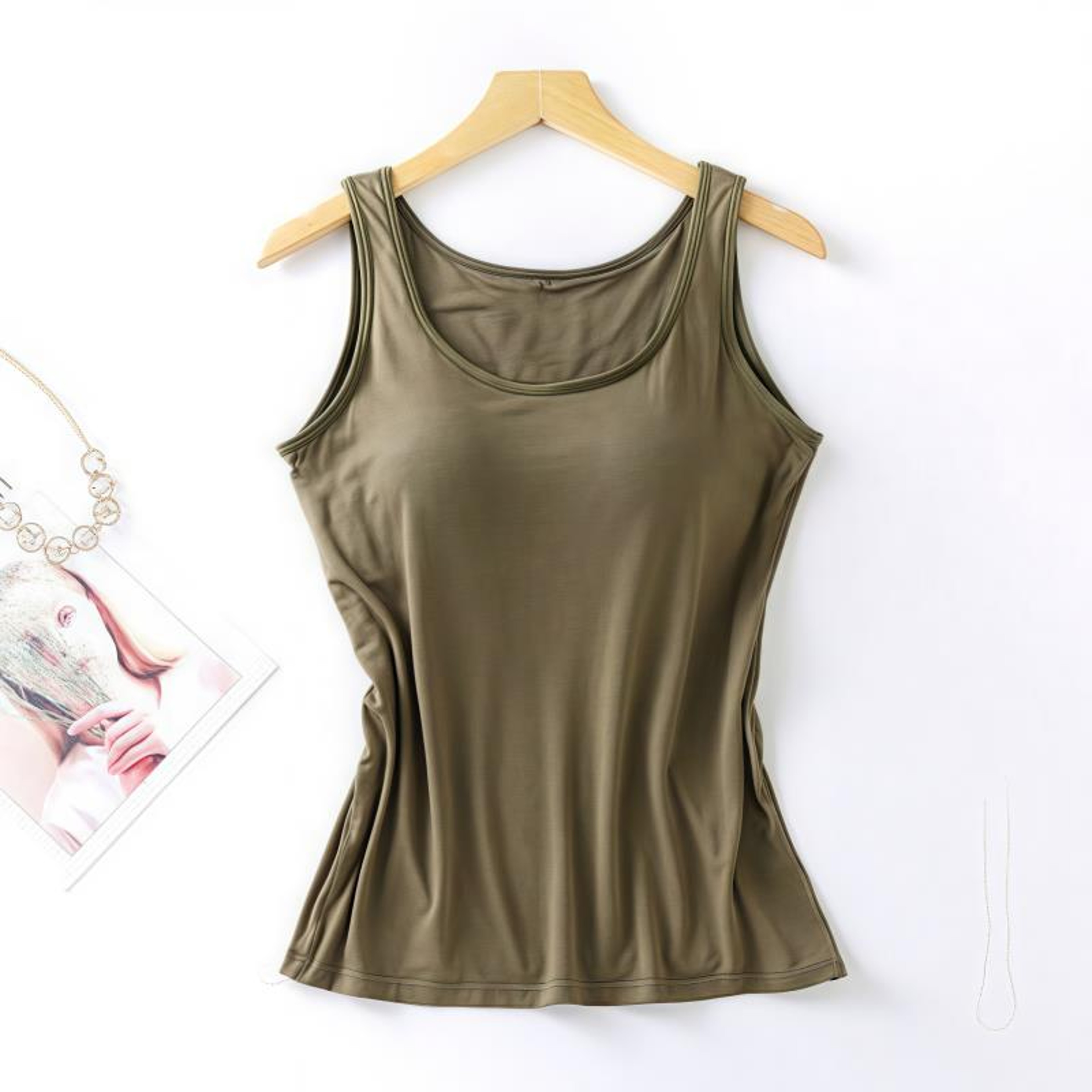 Womens Slim Fit Tank Top With Built In Padded Bra and Soft Stretch Fabric – view 11