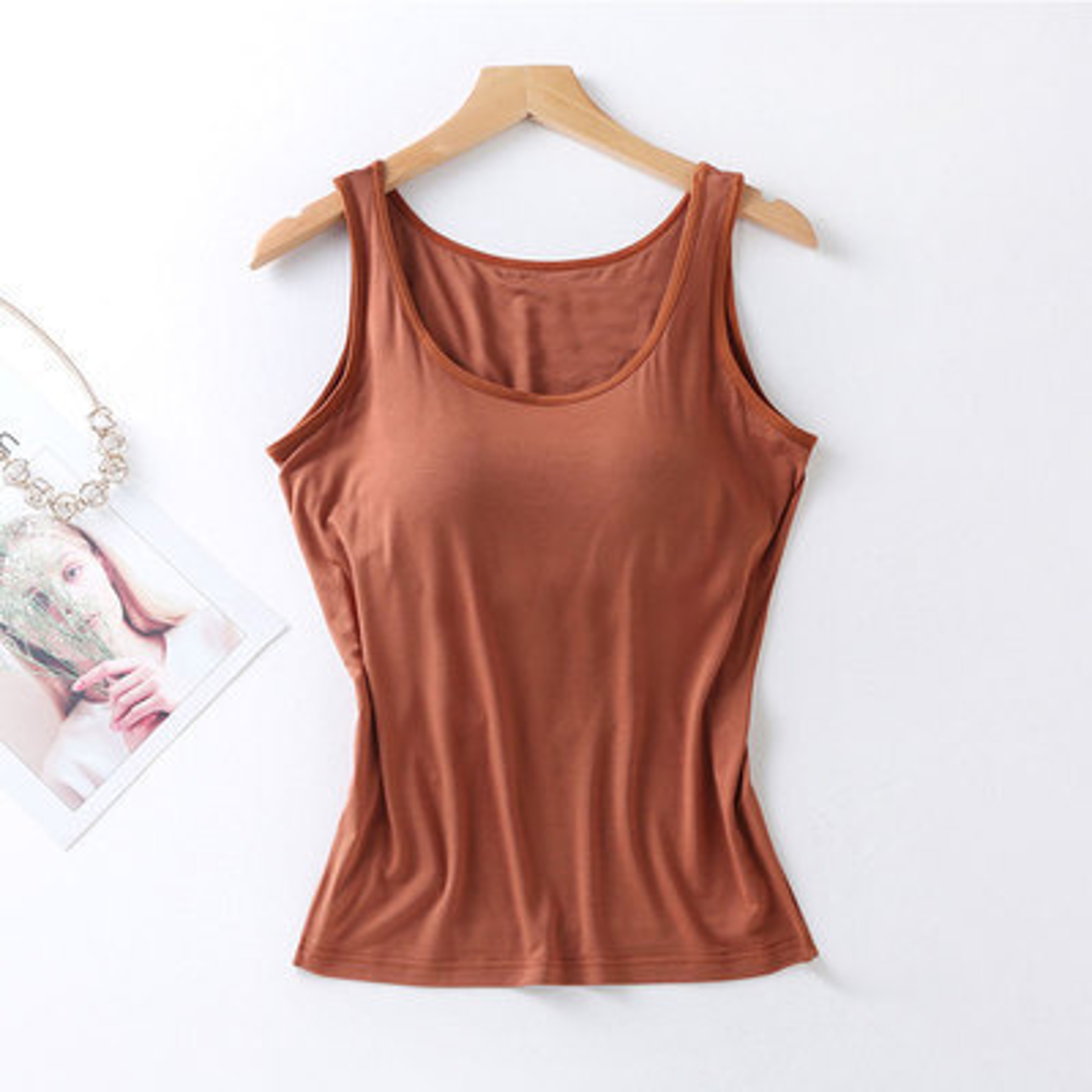 Womens Slim Fit Tank Top With Built In Padded Bra and Soft Stretch Fabric – view 14