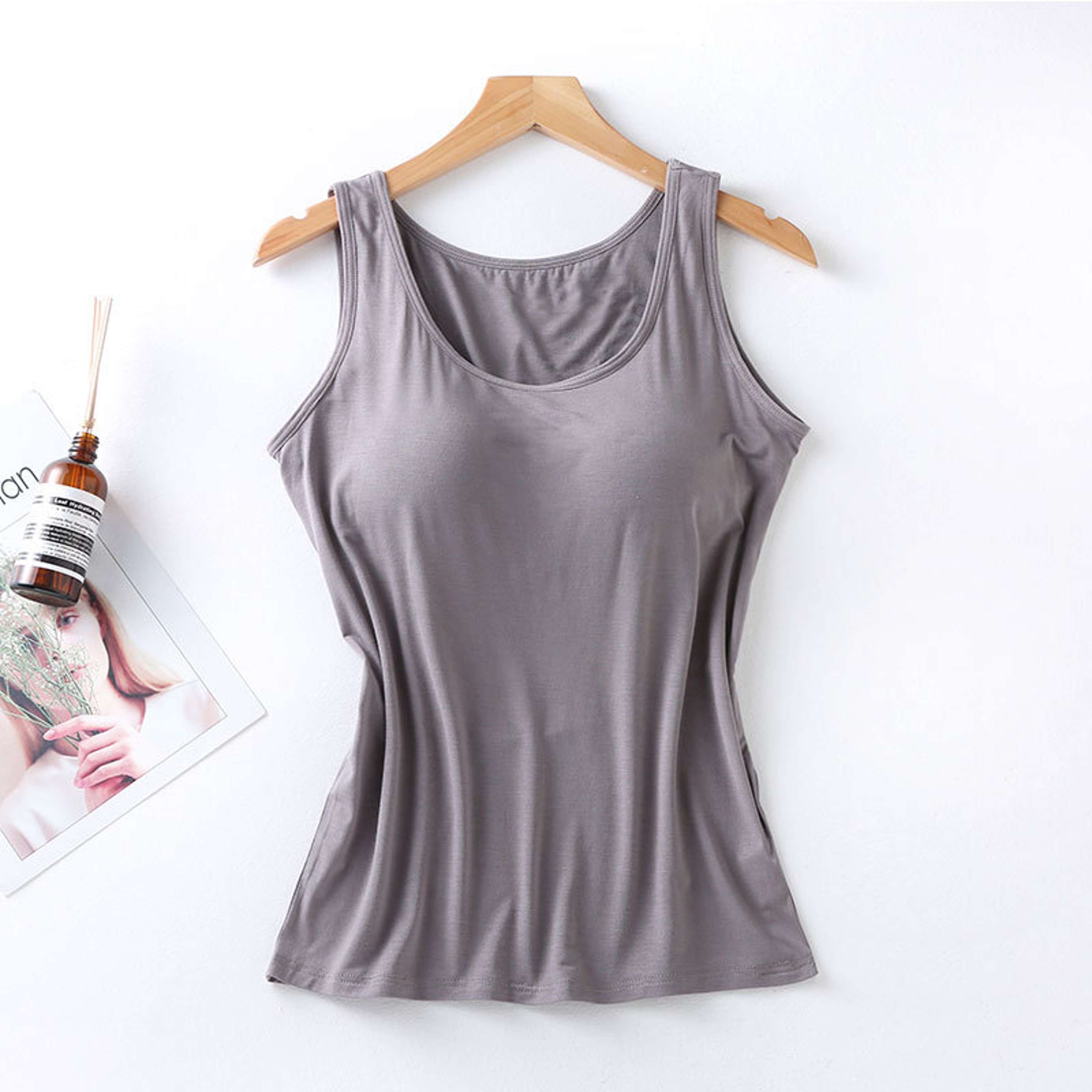 Womens Slim Fit Tank Top With Built In Padded Bra and Soft Stretch Fabric – view 15