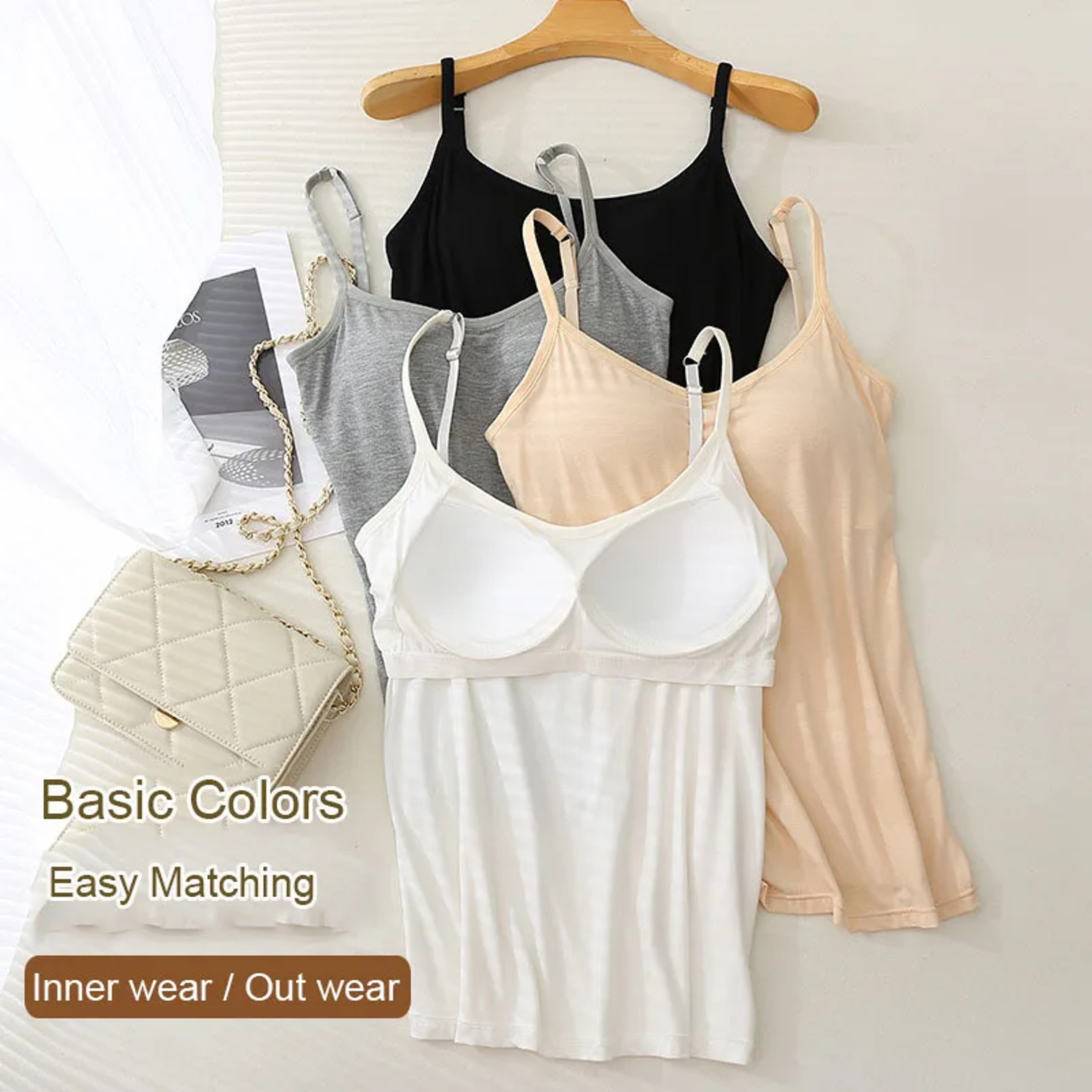 Womens Modal Padded Camisole Tank Top with Built In Cups and High Stretch – view 2