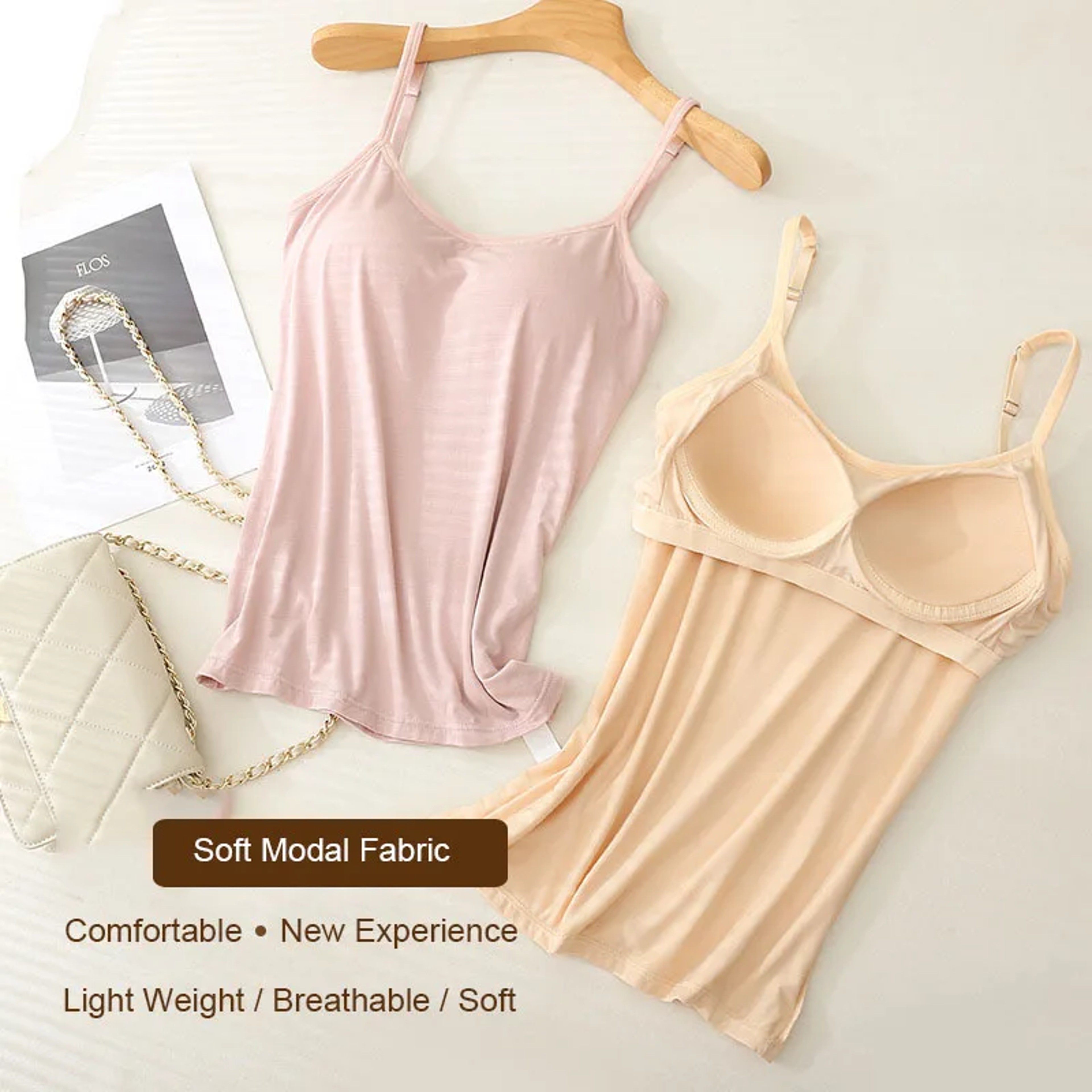 Womens Modal Padded Camisole Tank Top with Built In Cups and High Stretch – view 3