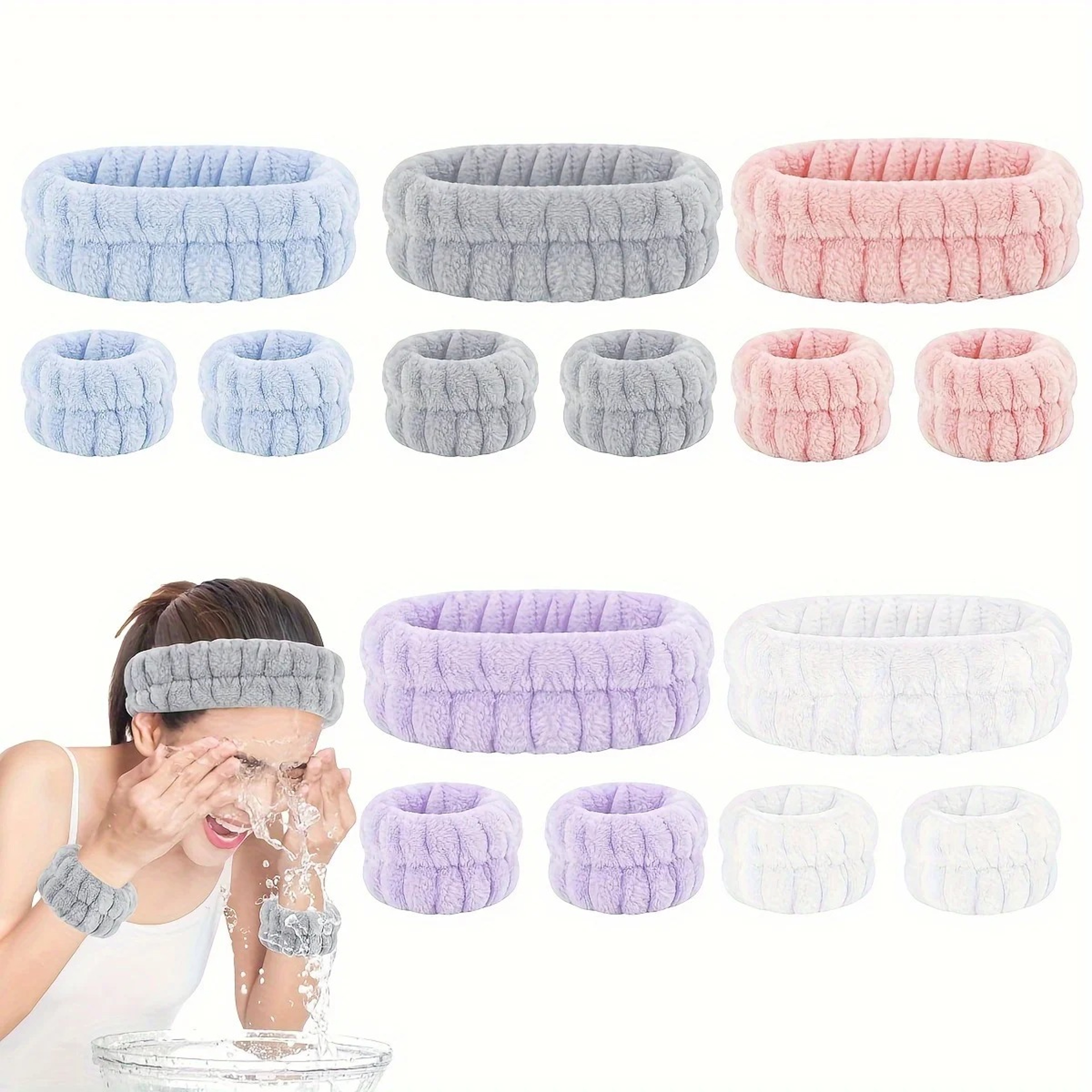 Velvet Facial High Elastic Makeup Hairband  Face Wash Wristband Set  Soft Skin Care  Spa Essentials 1