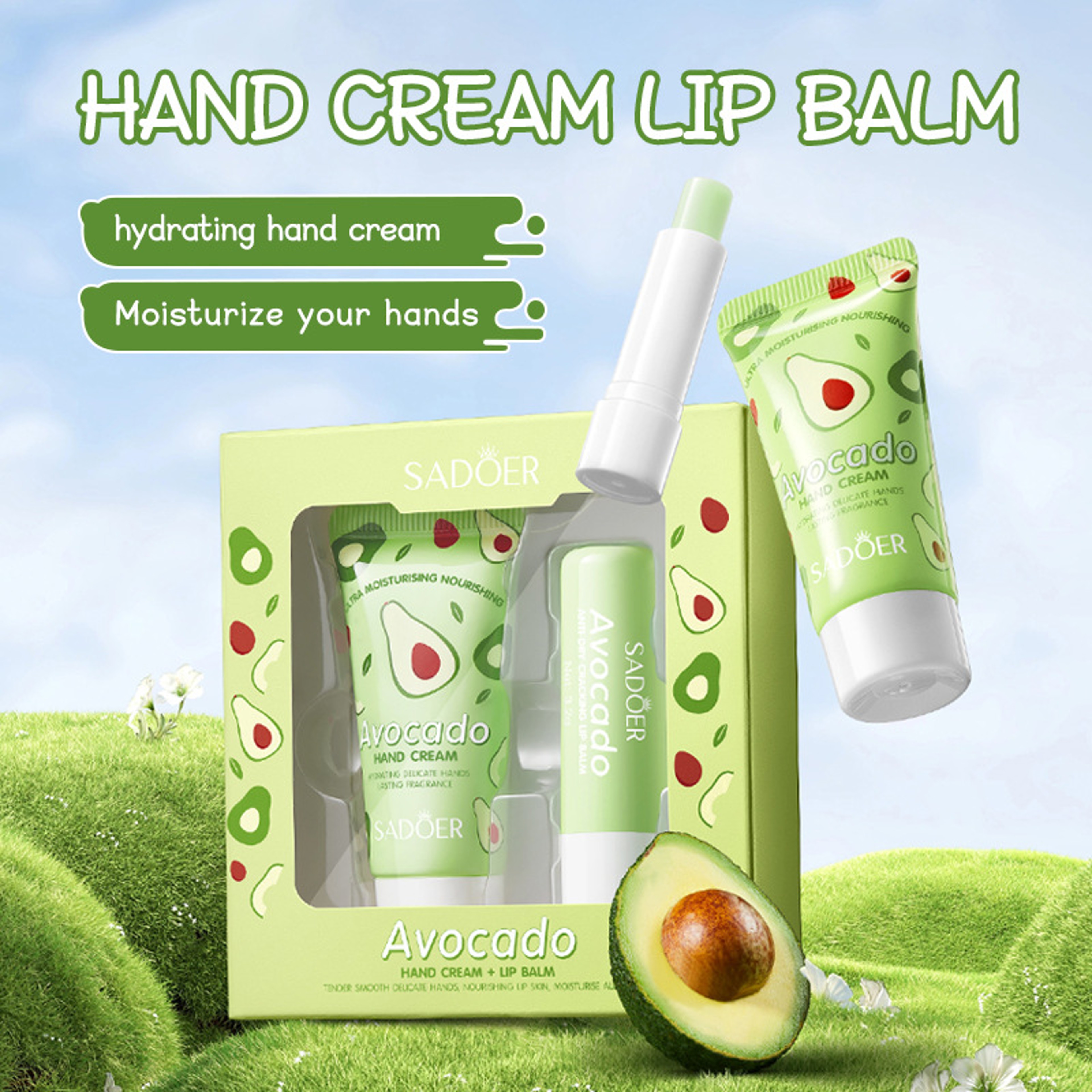 Deeply Nourishing Avocado Hand Cream, Lip Balm Set, Locks in Moisture, Hand Cream and Lip Balm, Hydrating Skin Care Duo – view 4