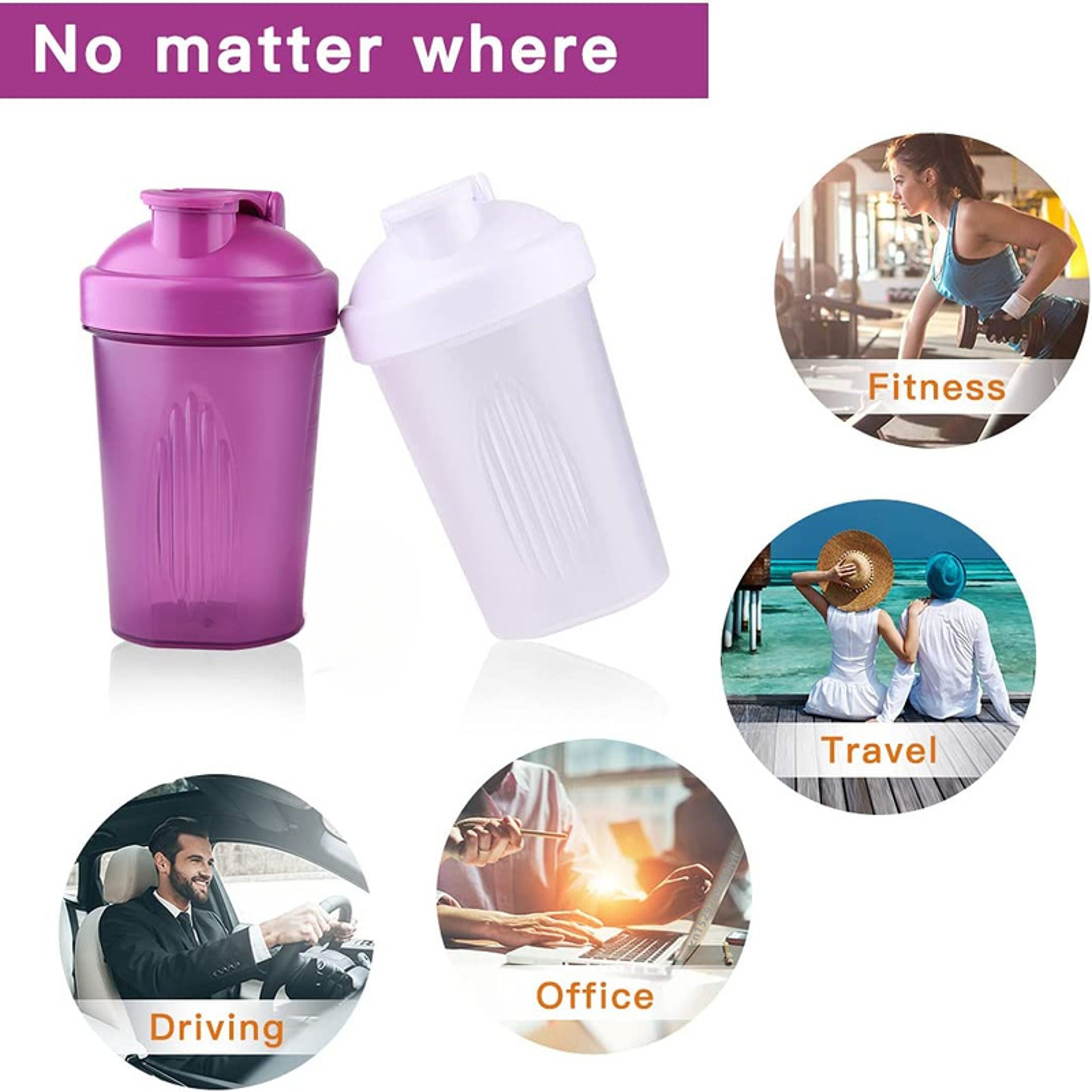 BPA Free Shaker Bottle with Stainless Steel Ball Leakproof Protein Shaker for Gym,Workout & Sports Mixes Powder Smoothly – view 3