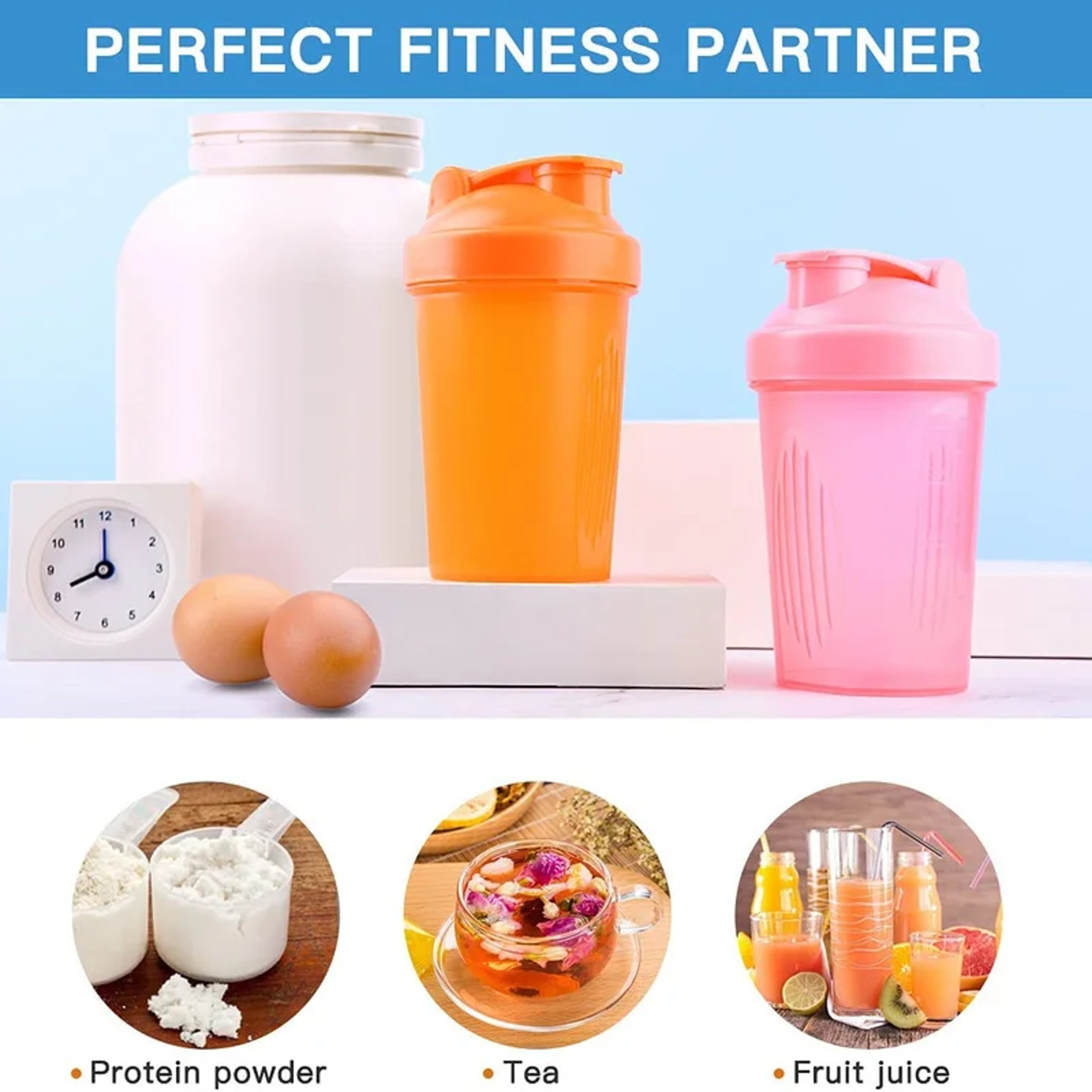 BPA Free Shaker Bottle with Stainless Steel Ball Leakproof Protein Shaker for Gym,Workout & Sports Mixes Powder Smoothly – view 5