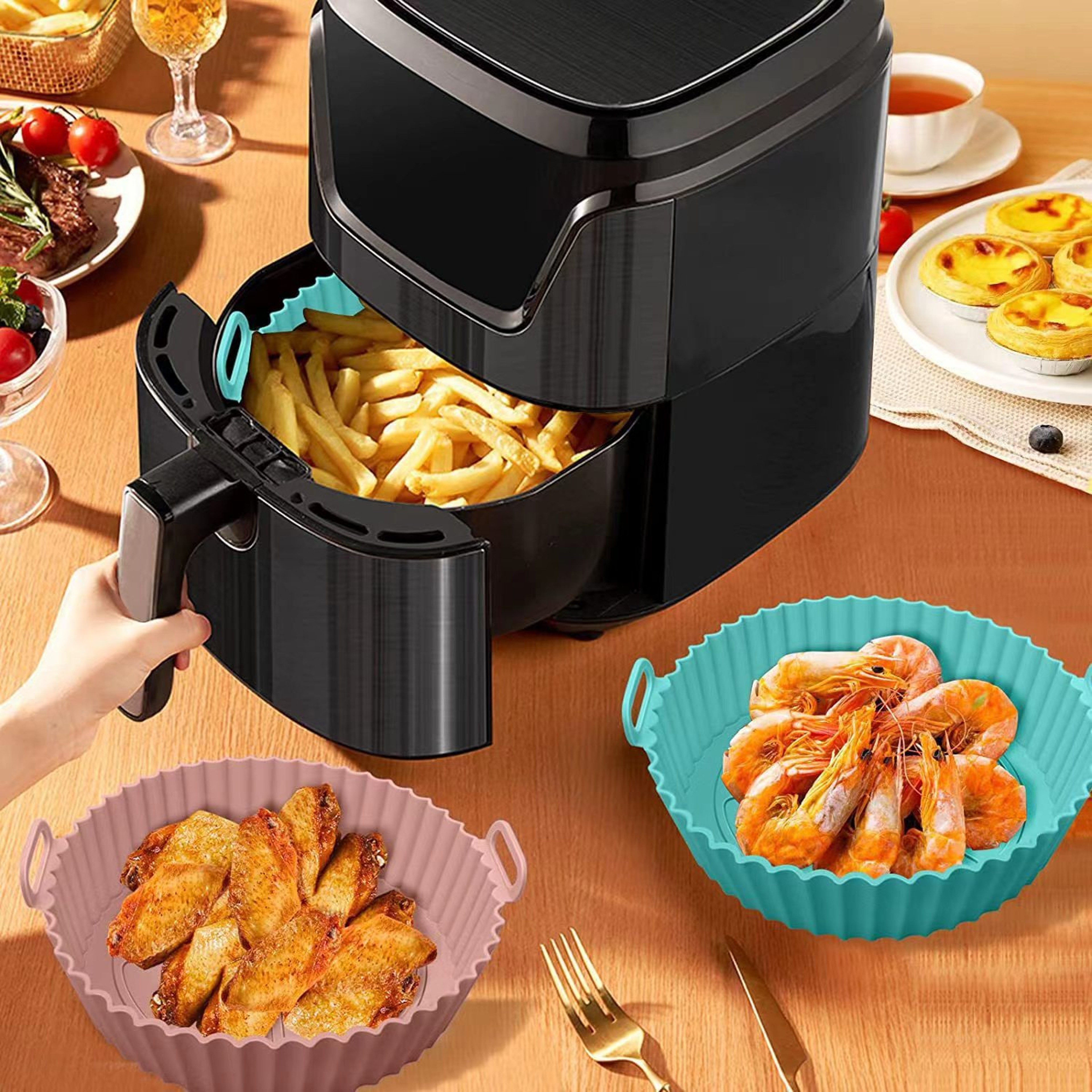 Air Fryer Silicone Liners, Reusable Silicone Air Fryer Pot, Non Stick Basket Accessories for Food Safety – view 3