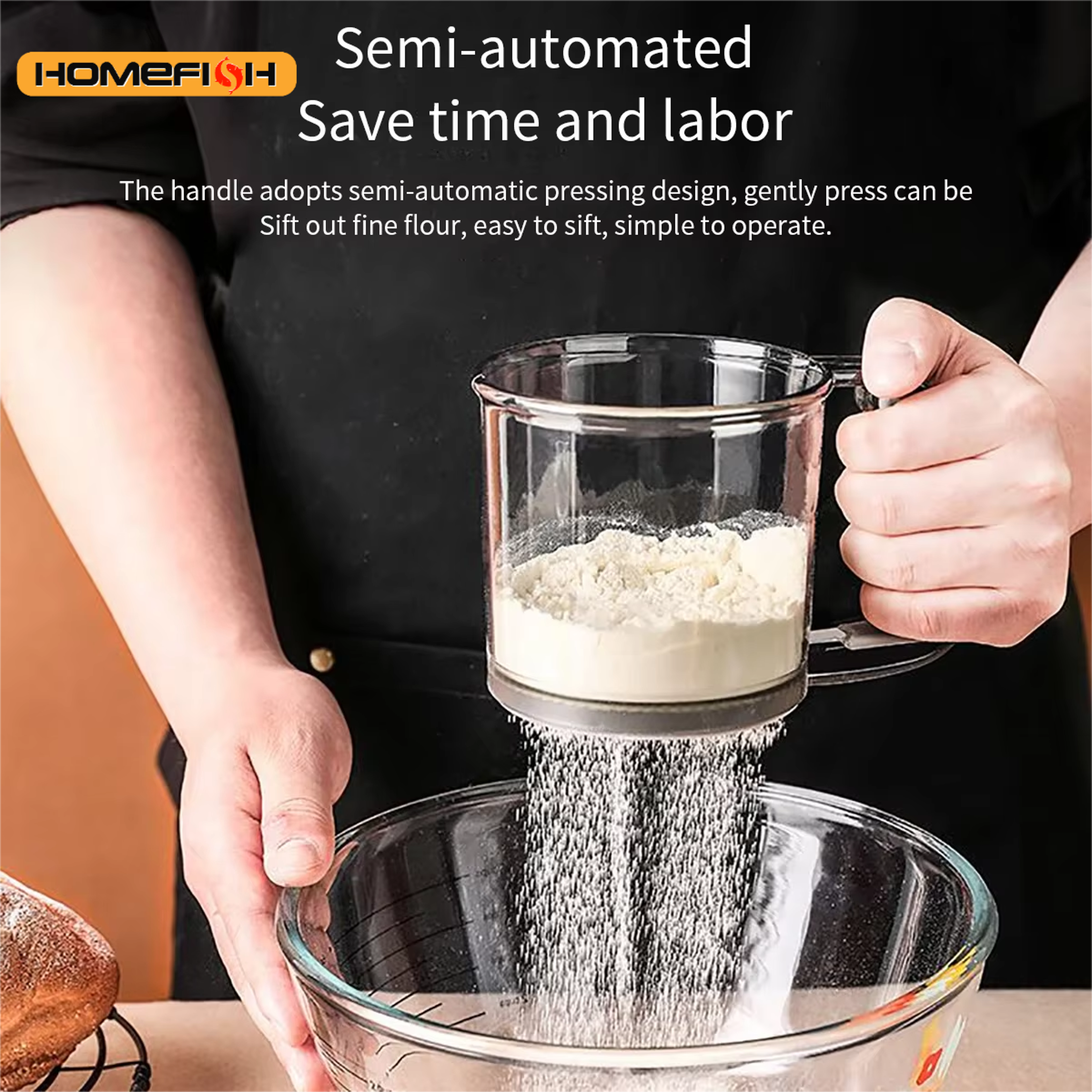 Kitchen Baking Cake Flour Sieve Mesh Semiautomatic Filter Sieve Flour Sieve With Capacity Scale 1
