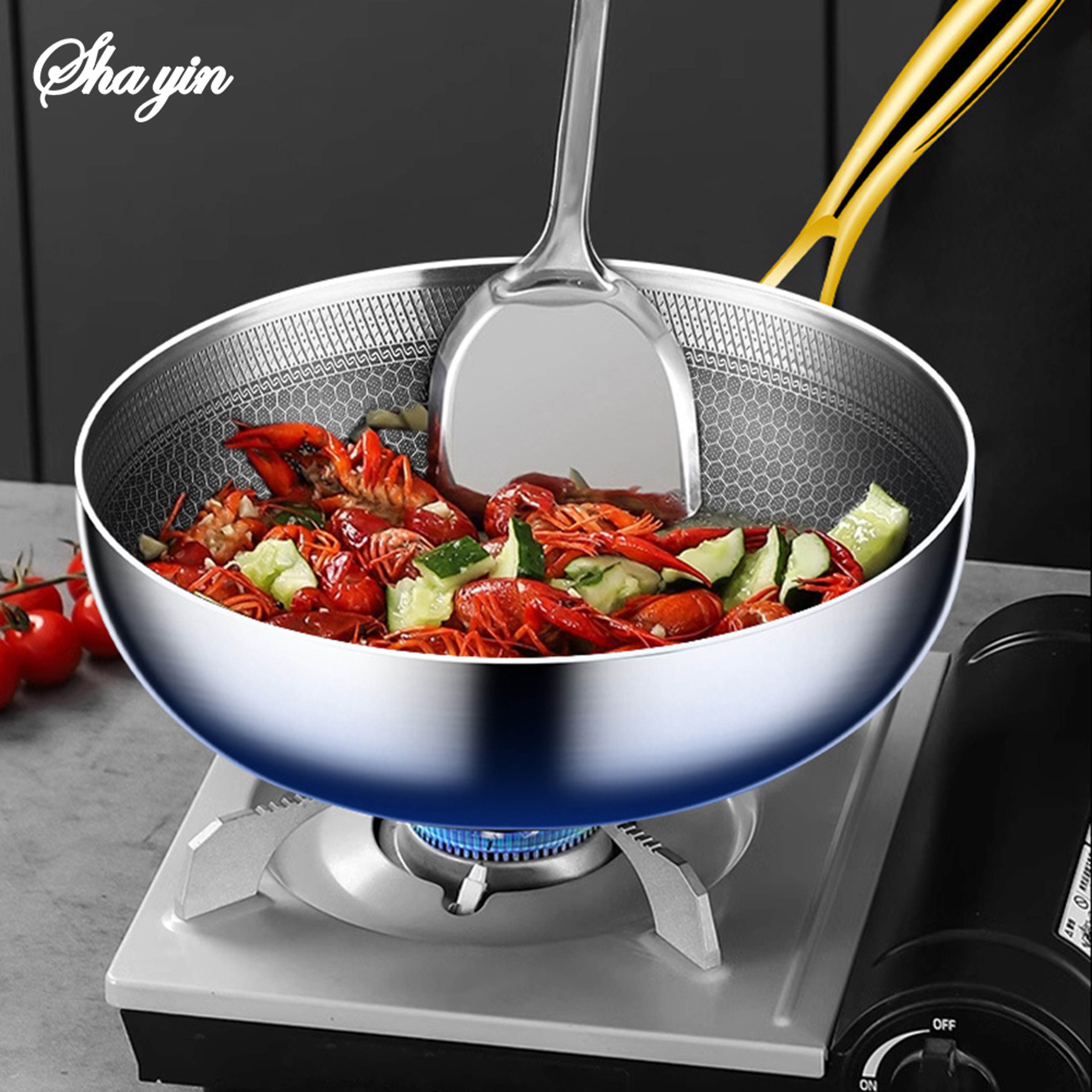 Stainless Steel Frying Pan Wok Nonstick Cooking Pot Honeycomb Steak Pan Gas Stove InductionCompatib 3