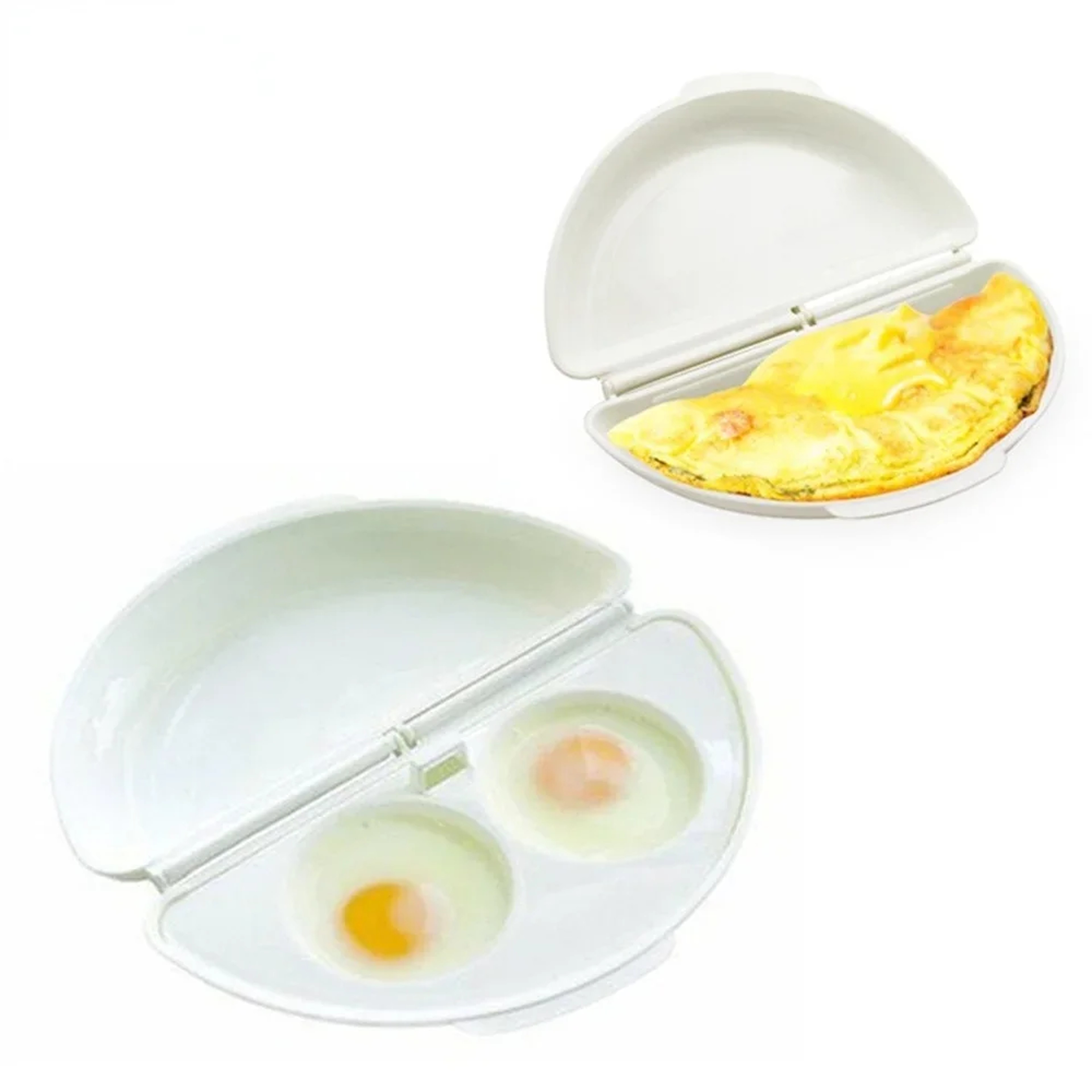 Useful White Microwave Omelette Egg Maker Tray, Non-toxic Silicone Egg Poacher, Steamer Box for Easy Cooking – view 2