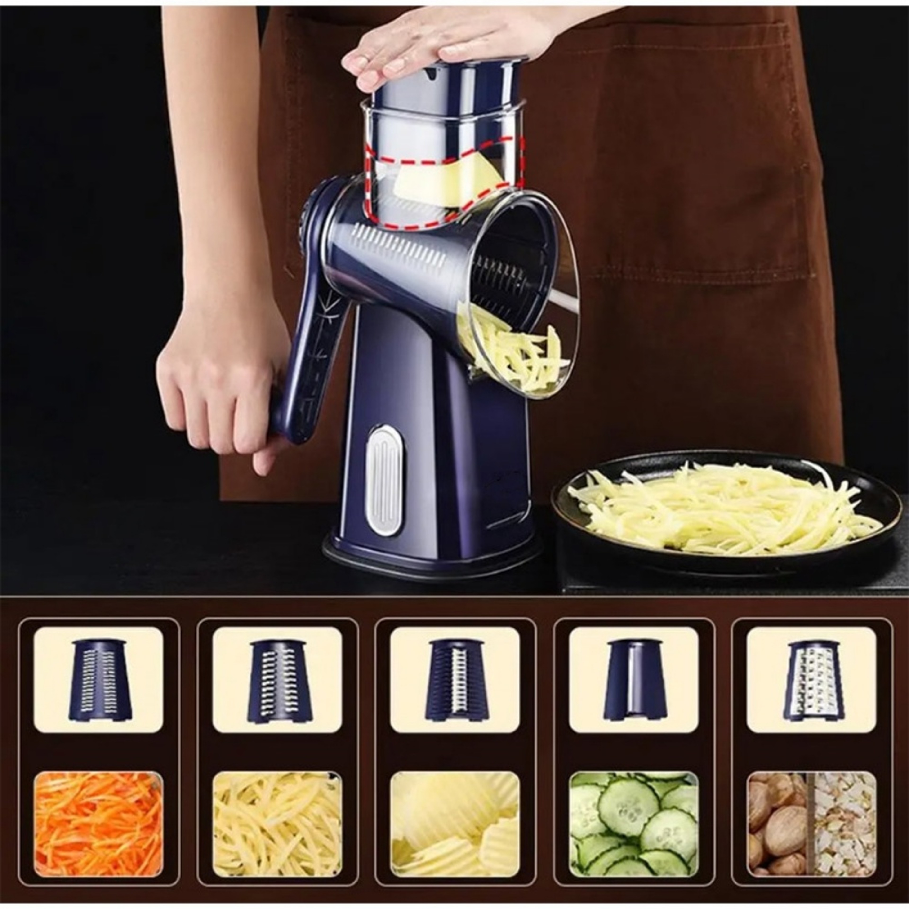 5 Blade Rotary Vegetable Slicer & Cheese Grater Hand Crank Kitchen Cutter – view 2