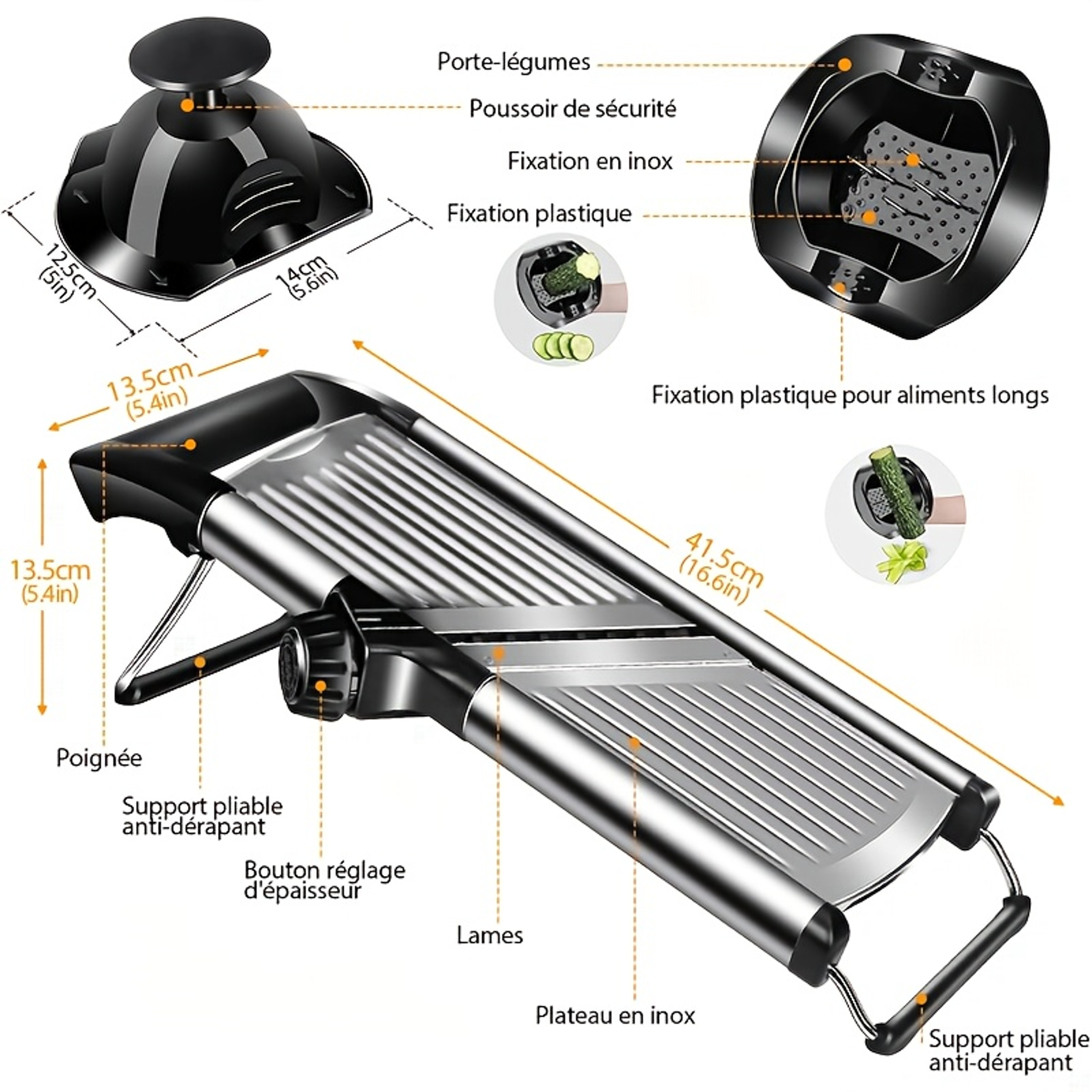 Safe Cut Mandoline Slicer with 5 Stainless Steel Blades & Hand Guard for Fast Vegetable Prep – view 3