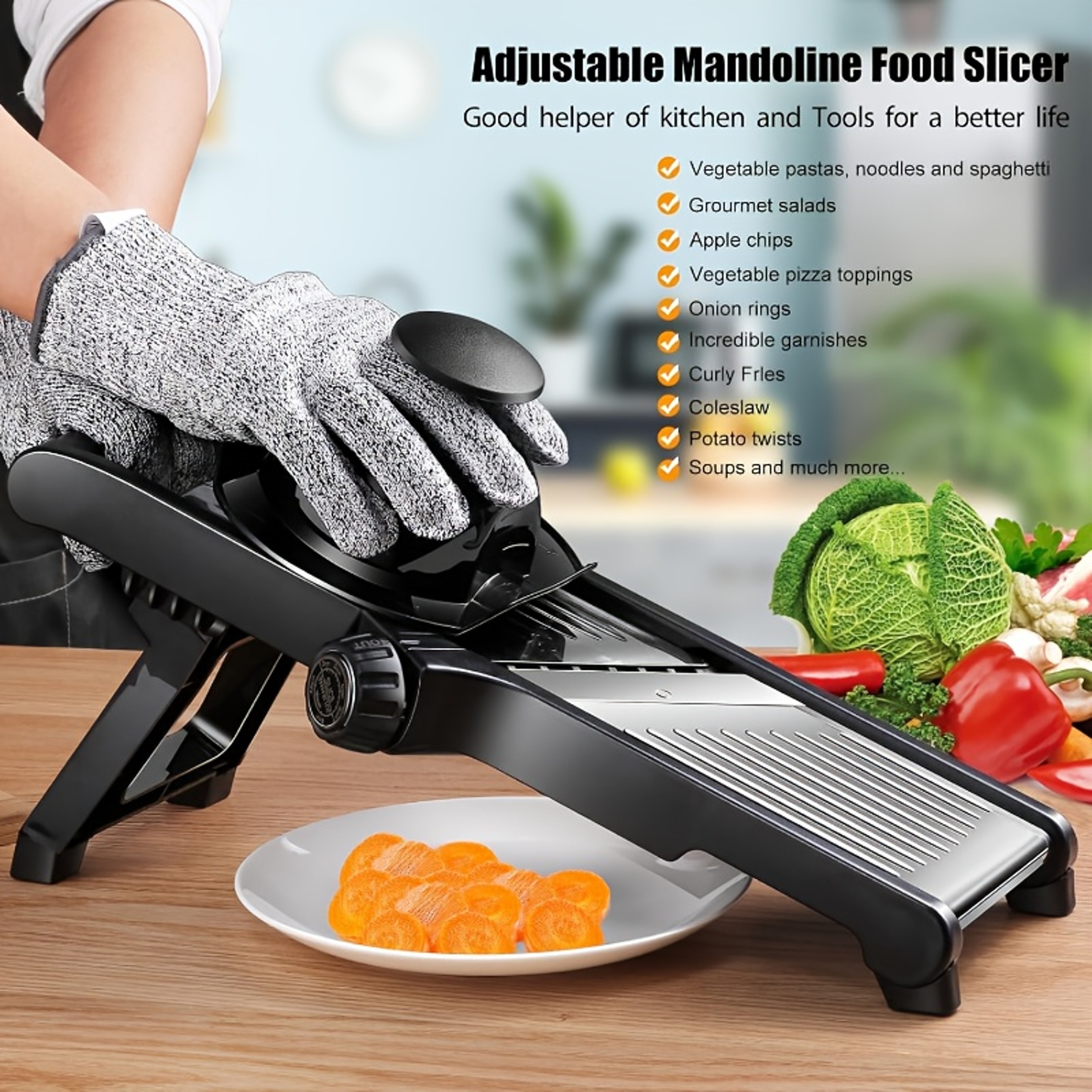 Safe Cut Mandoline Slicer with 5 Stainless Steel Blades & Hand Guard for Fast Vegetable Prep – view 4