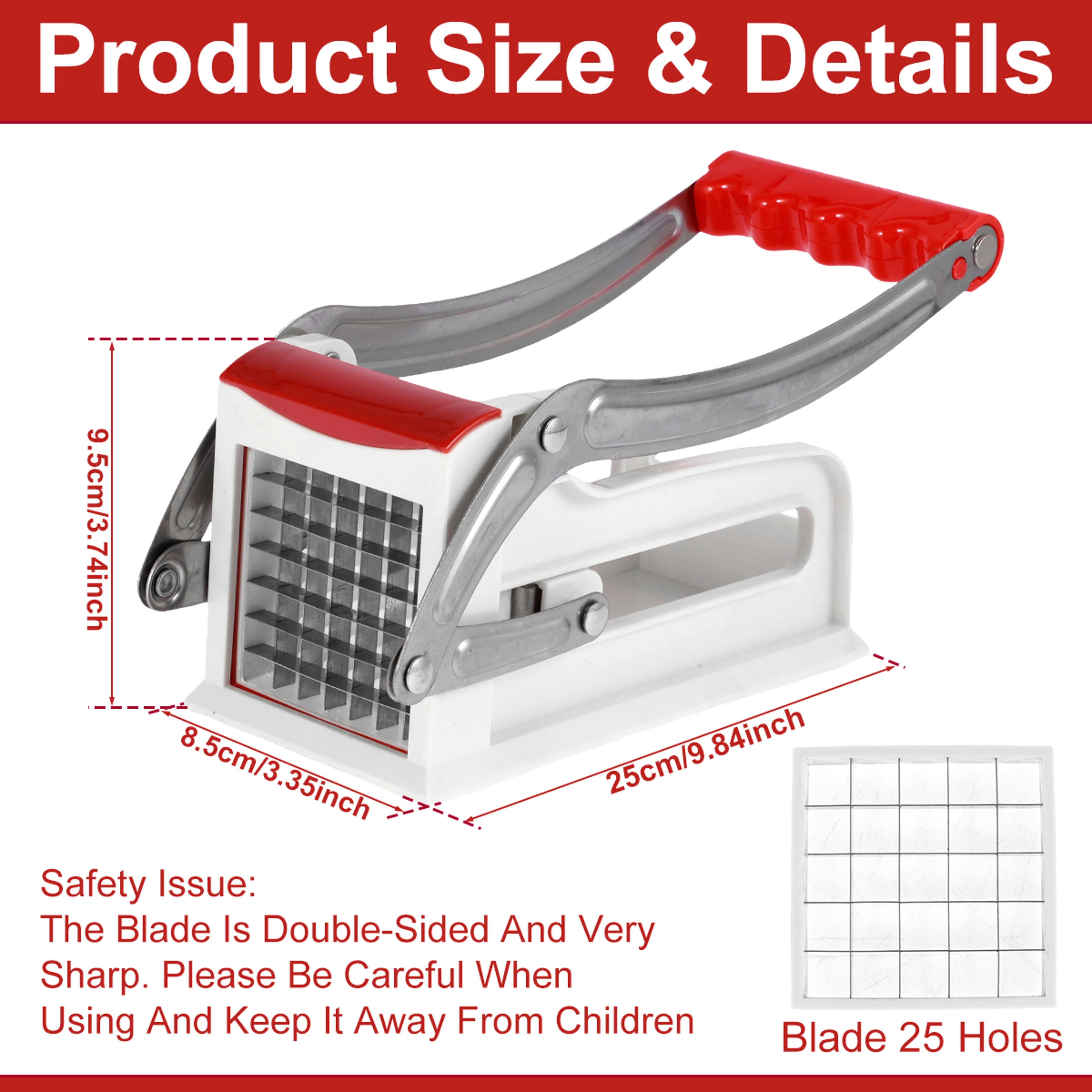 Stainless Steel French Fry Cutter with Interchangeable 25 & 49 Hole Potato Cutter Blades – view 2