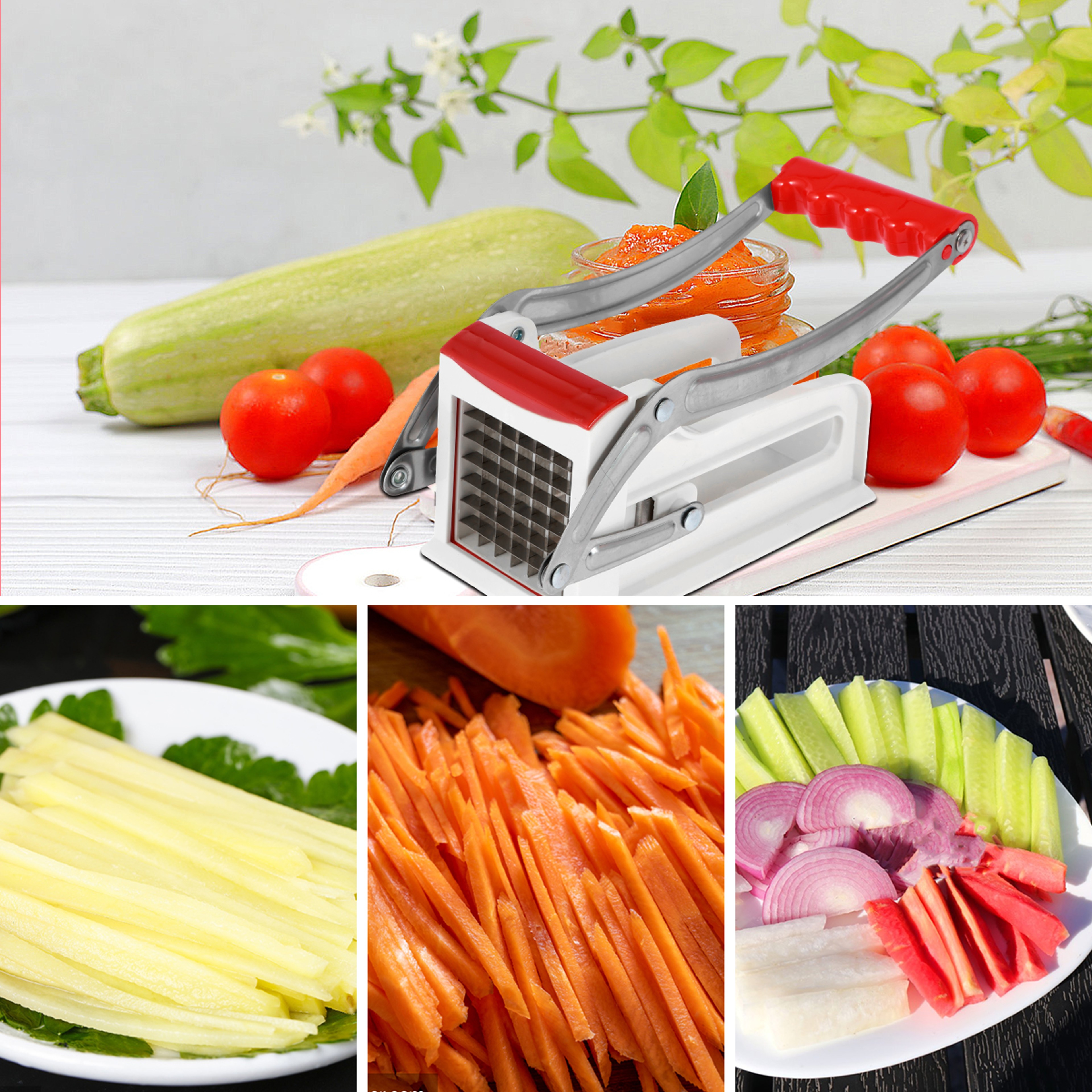 Stainless Steel French Fry Cutter with Interchangeable 25 & 49 Hole Potato Cutter Blades – view 6