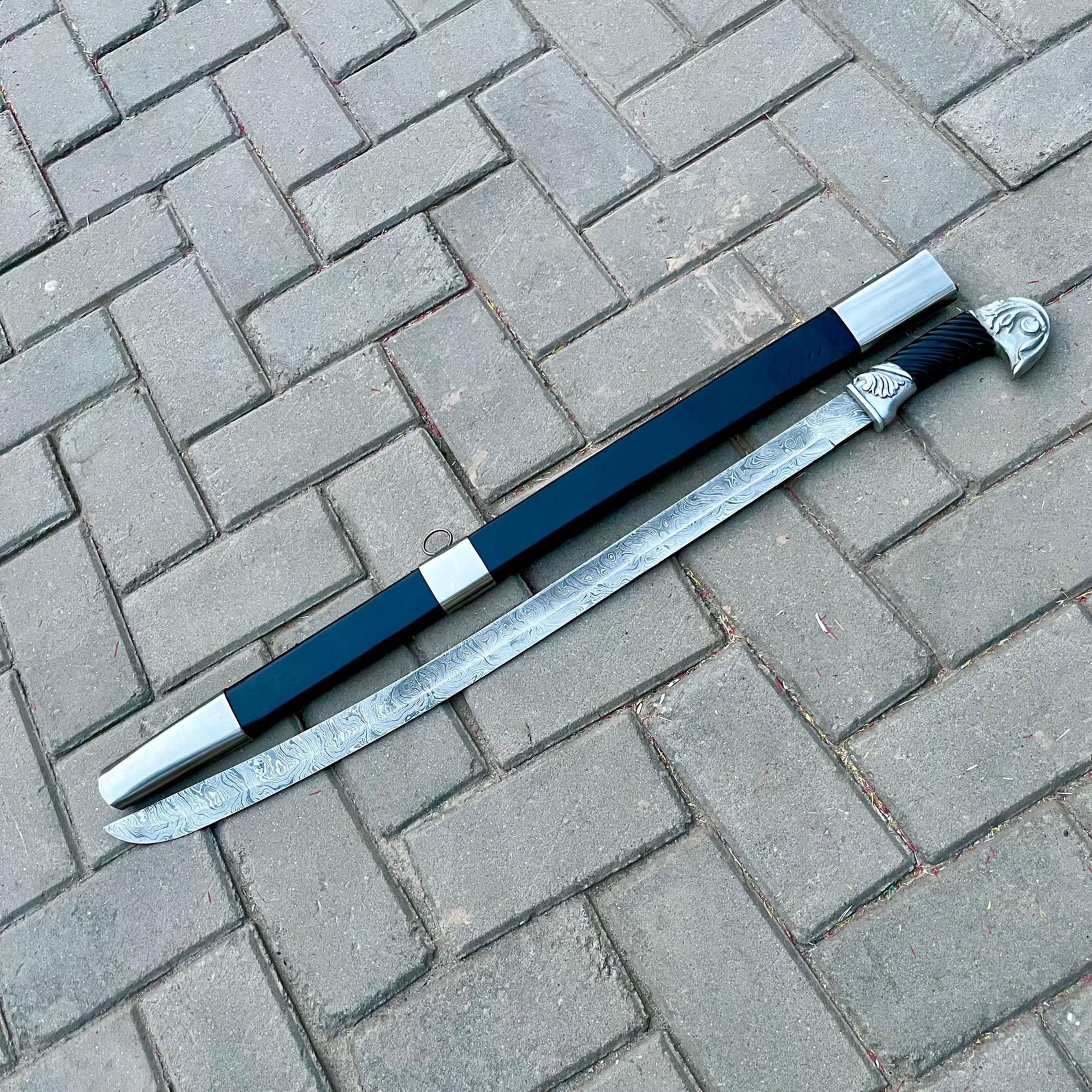 Handmade Damascus Steel Shashka Sword Collectible Historical Cavalry Sword Decorative Collectib 7