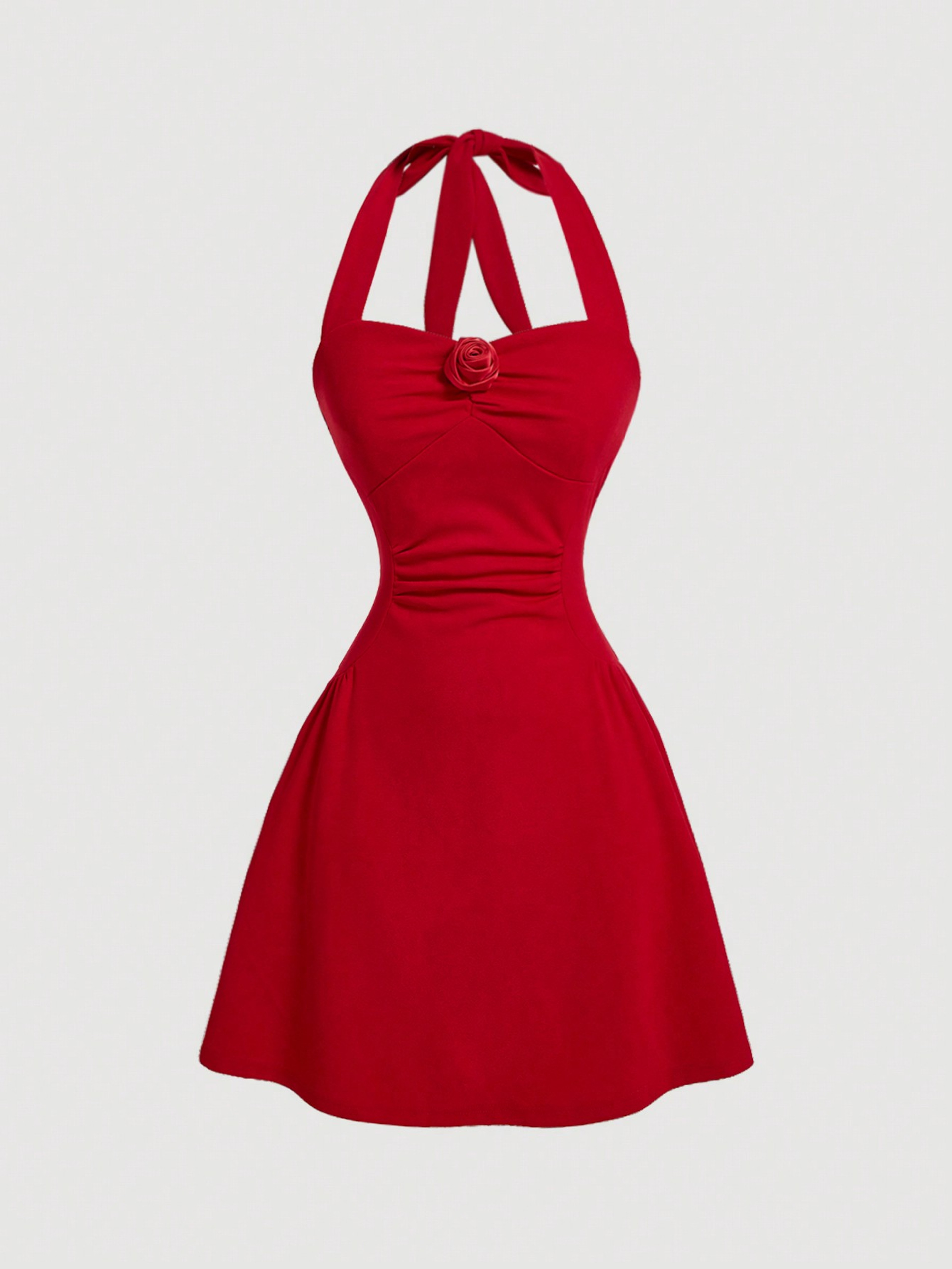 New Red Bow Halter Dress Female Autumn Spice Girl Pleated Fashion Waist Show Thin Short Skirt Trend 3