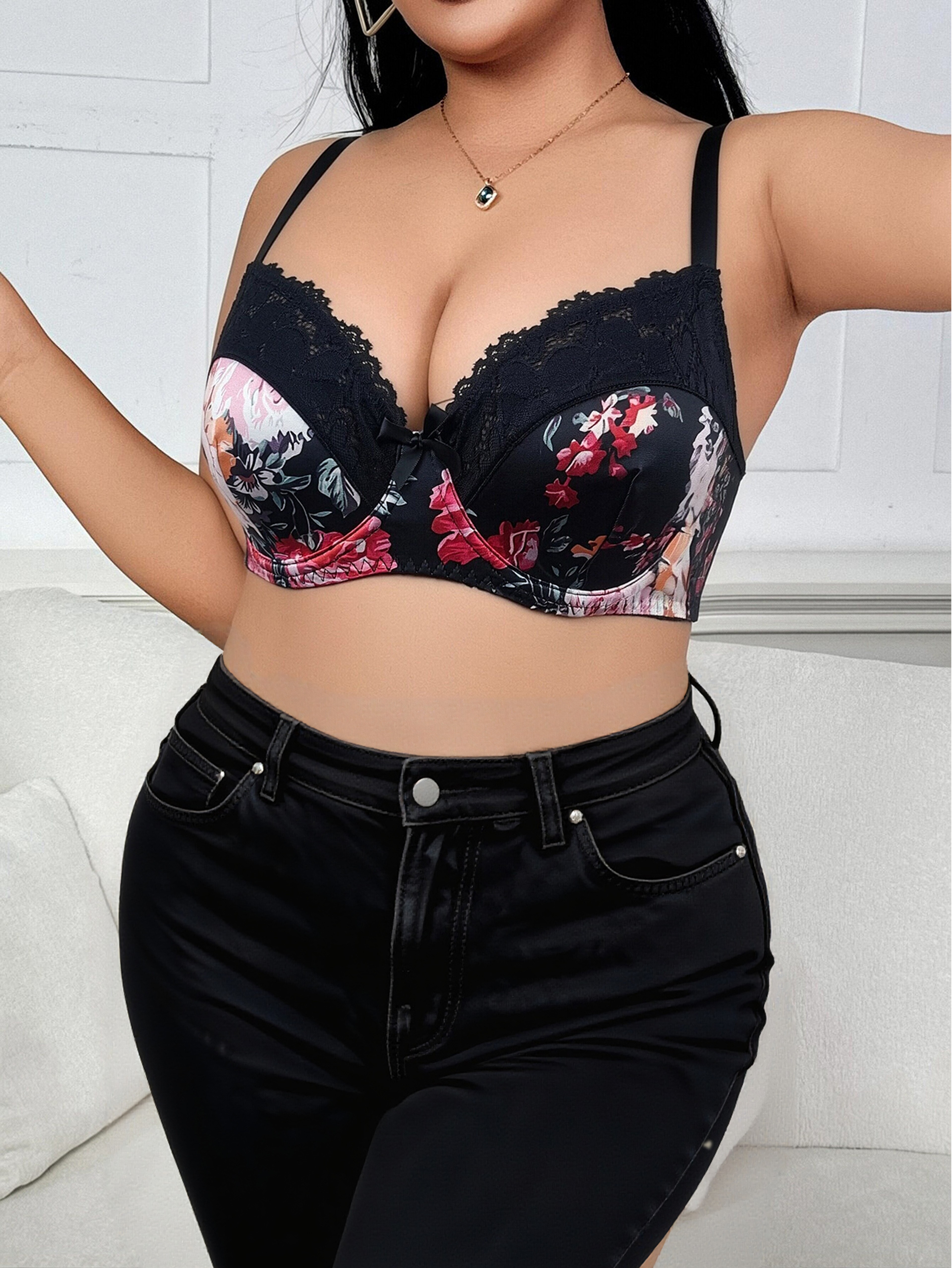 Elegant Floral Support Plus Size Push Up Lace Bra – Lift, Shape & Comfort – view 4