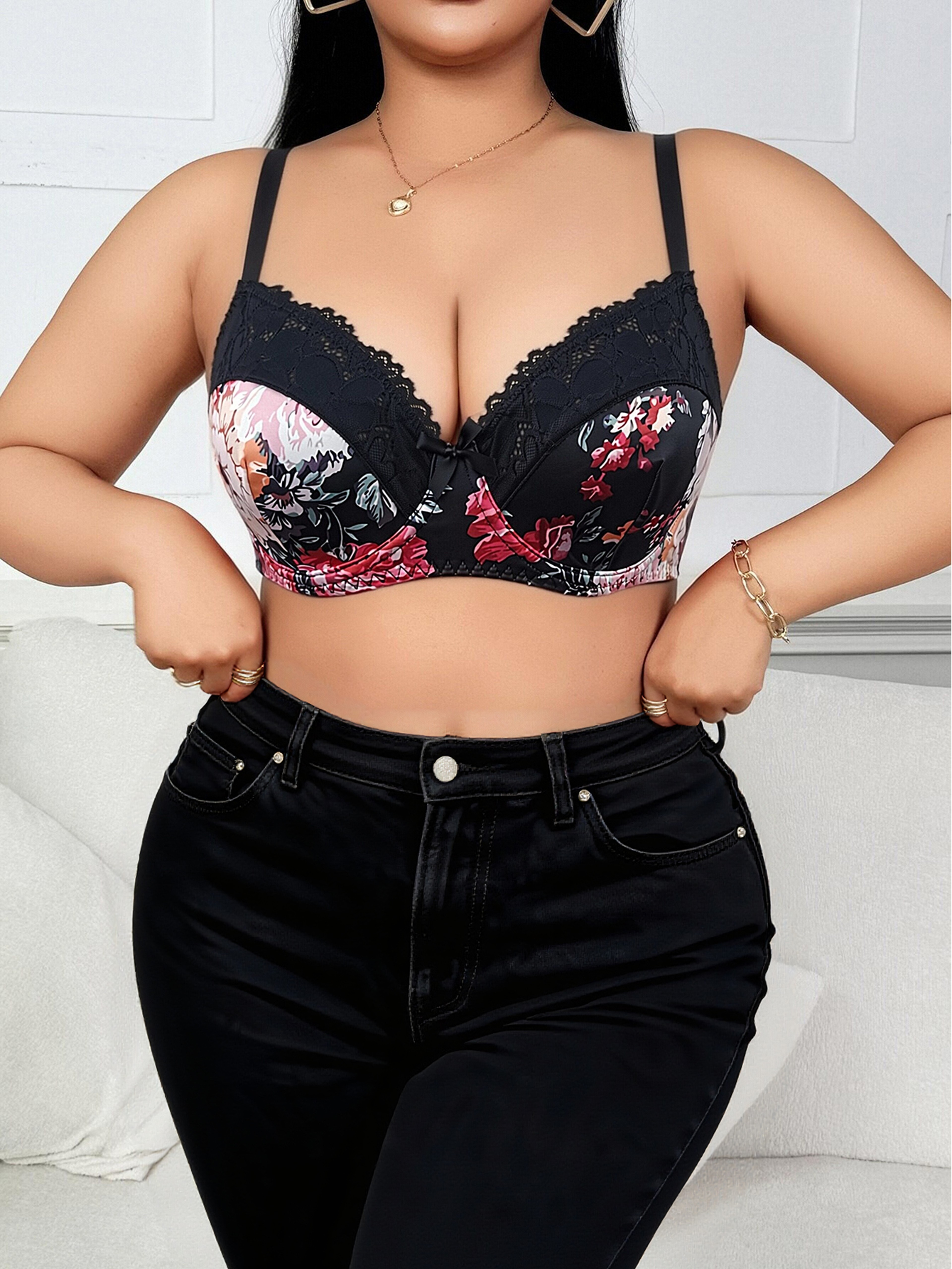 Elegant Floral Support Plus Size Push Up Lace Bra – Lift, Shape & Comfort – view 5