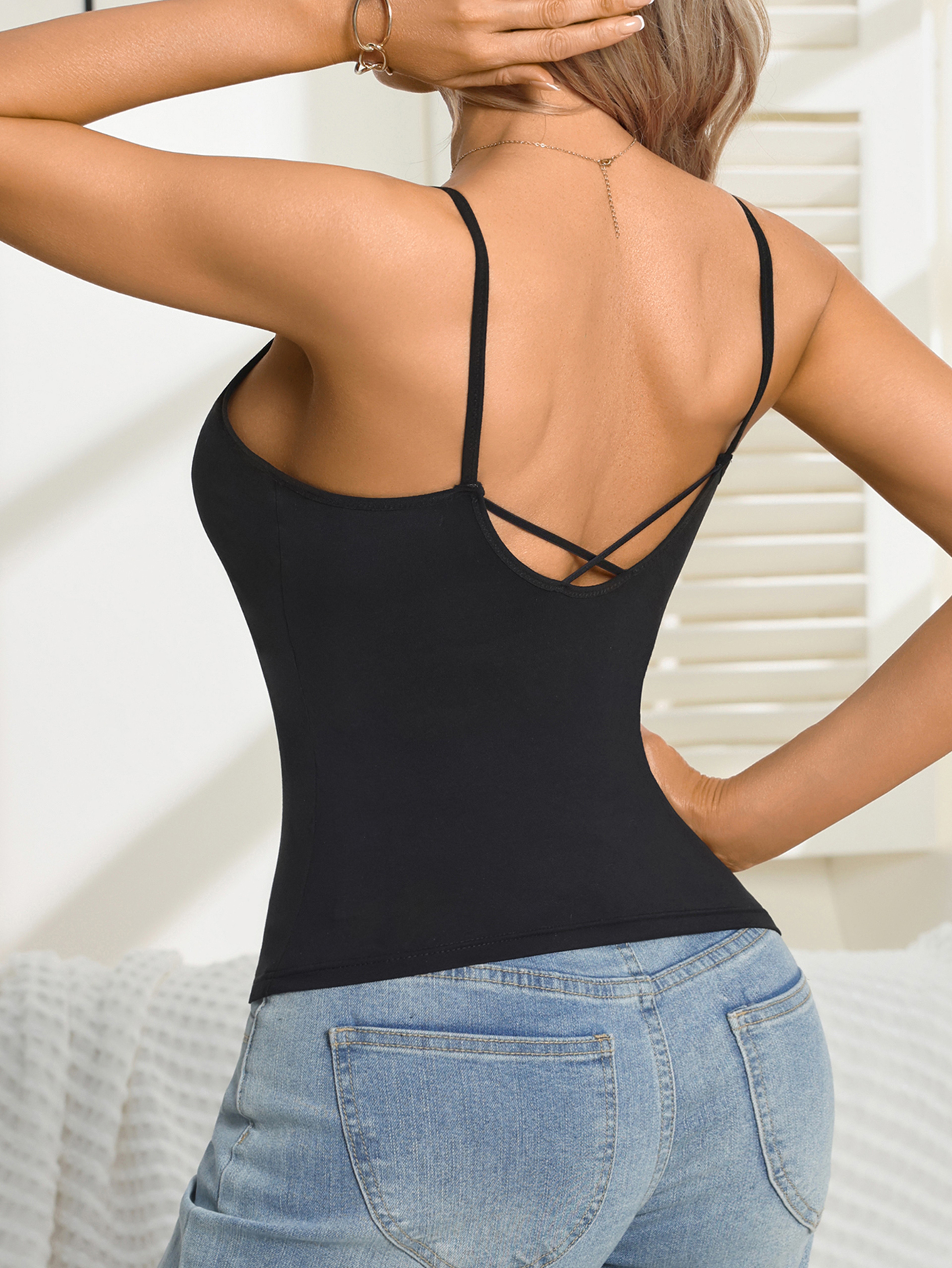 Soft Backless Padded Ribbed Camisole Tank Top Comfort Fit Summer Sleeveless Women Cami Shirt 4