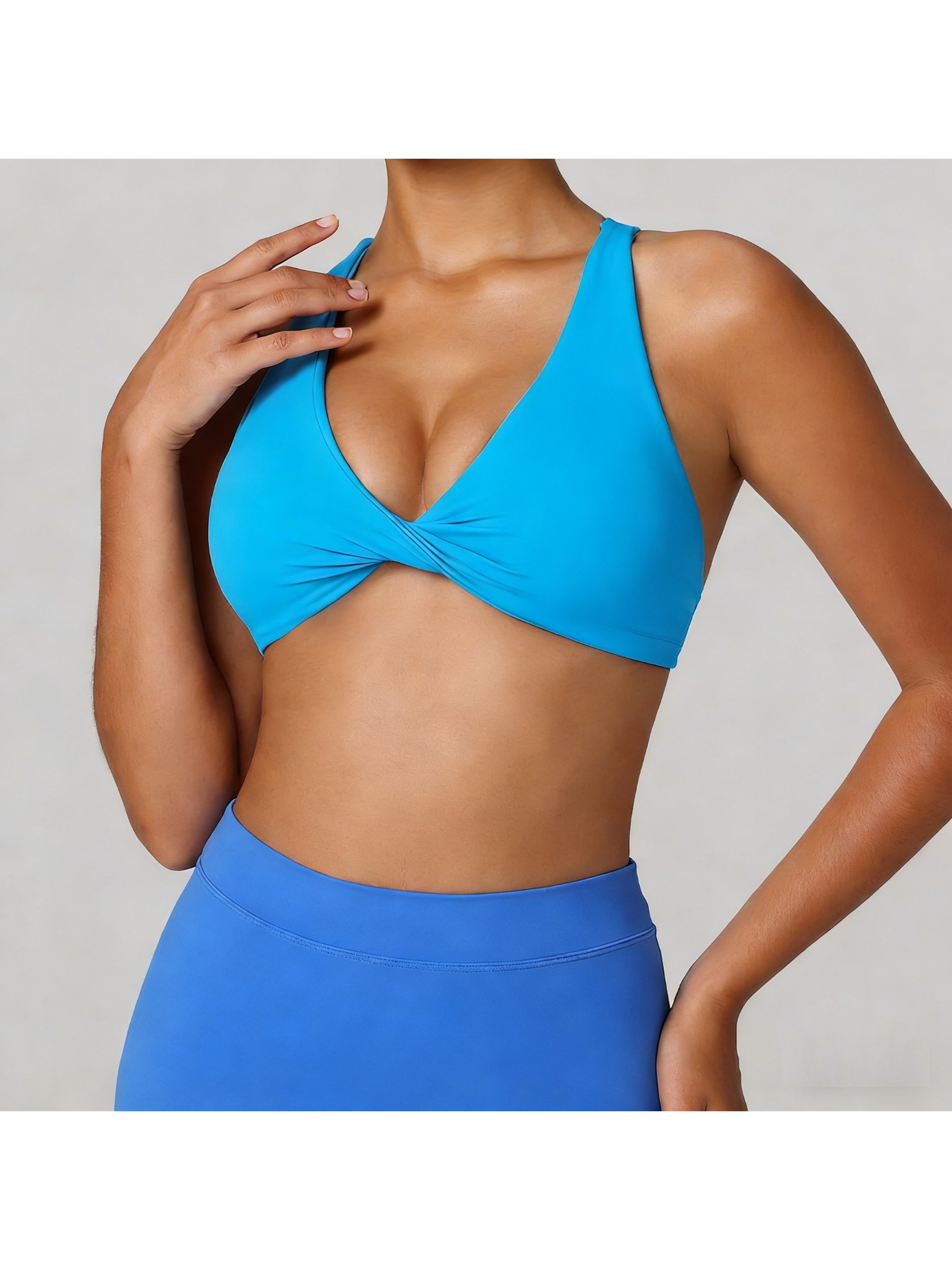 V Neck Halter Sports Bra with Open Back and Removable Pads – view 10