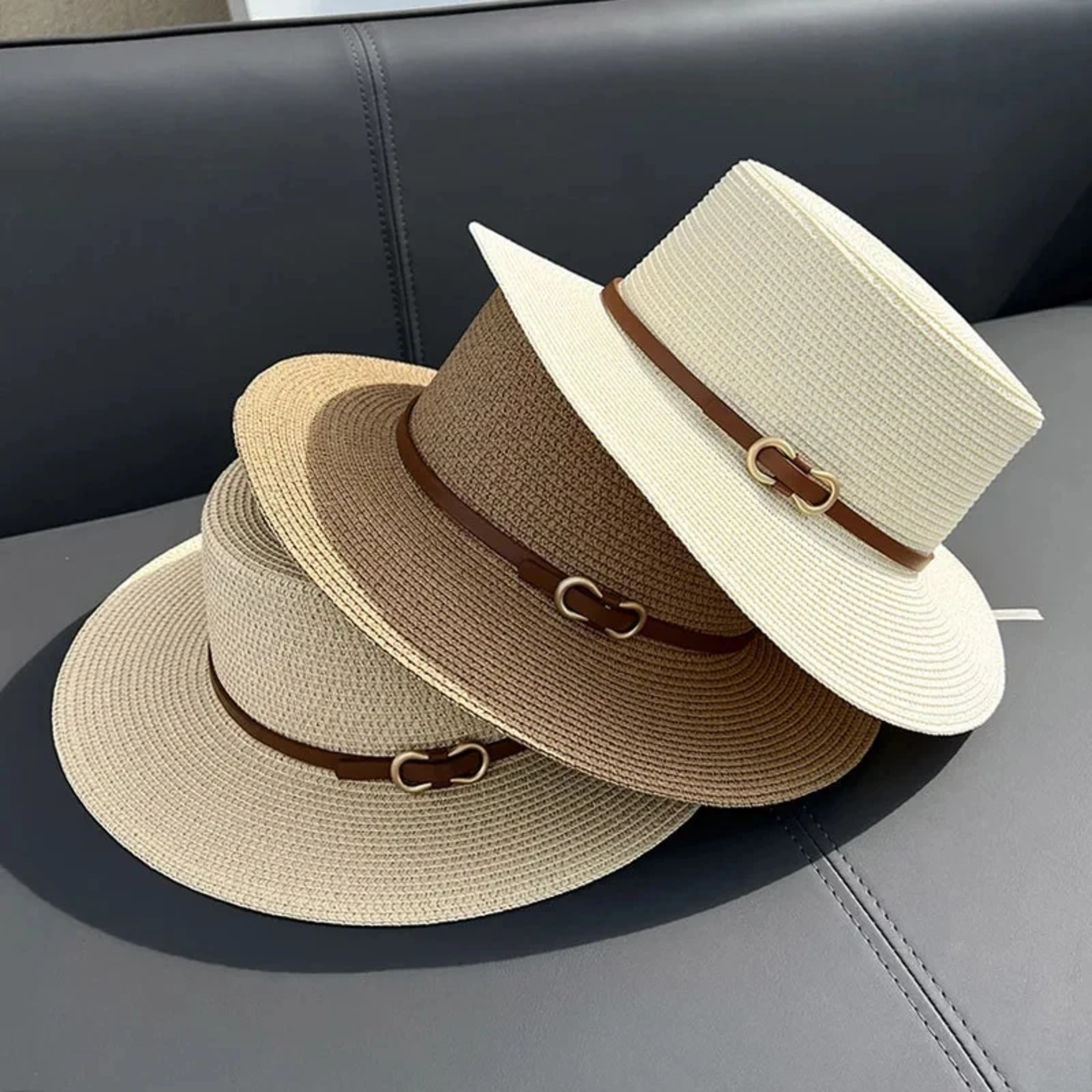 Womens Straw Beach Hat With Bow Flat Brim Panama Sun Hat 0
