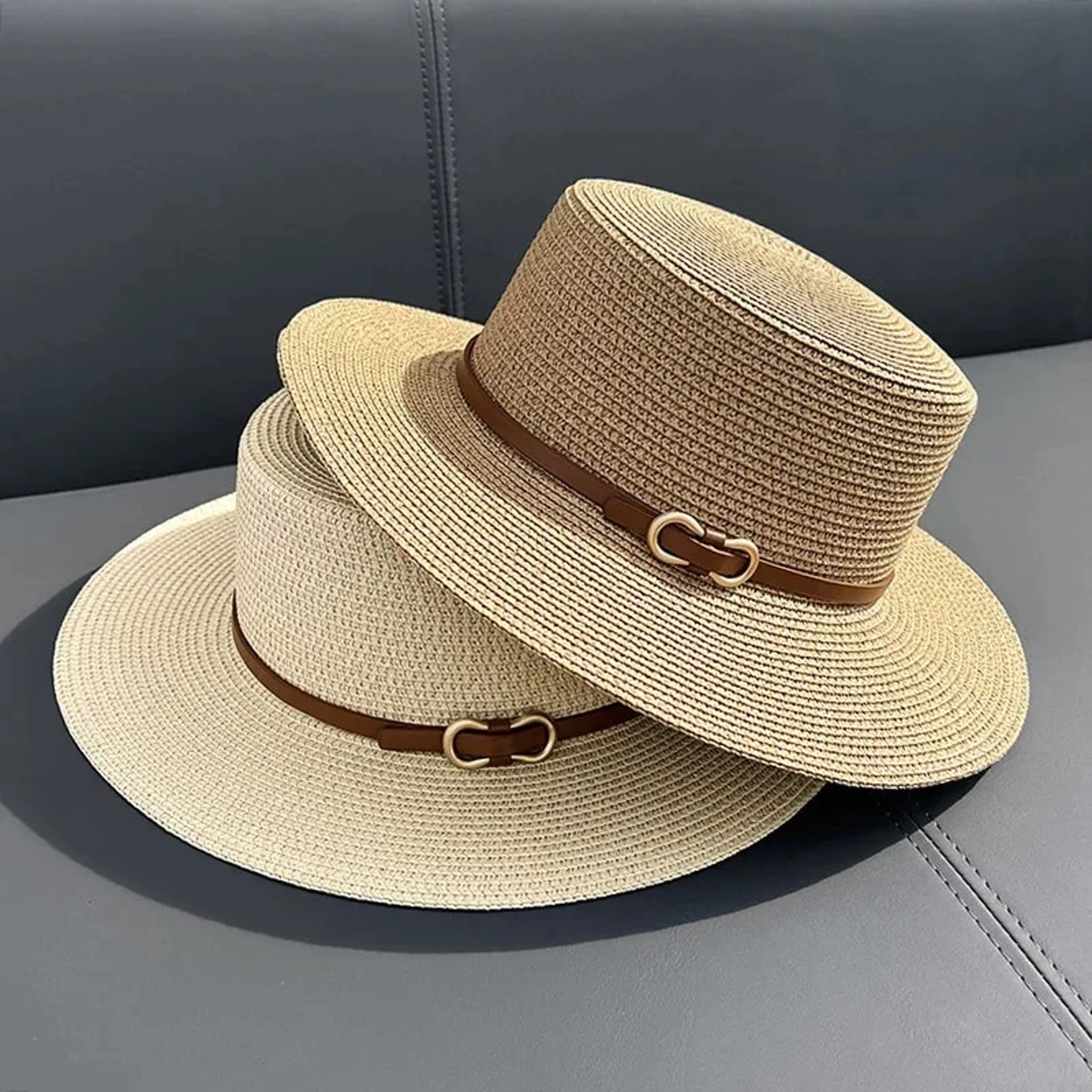 Womens Straw Beach Hat With Bow Flat Brim Panama Sun Hat 1