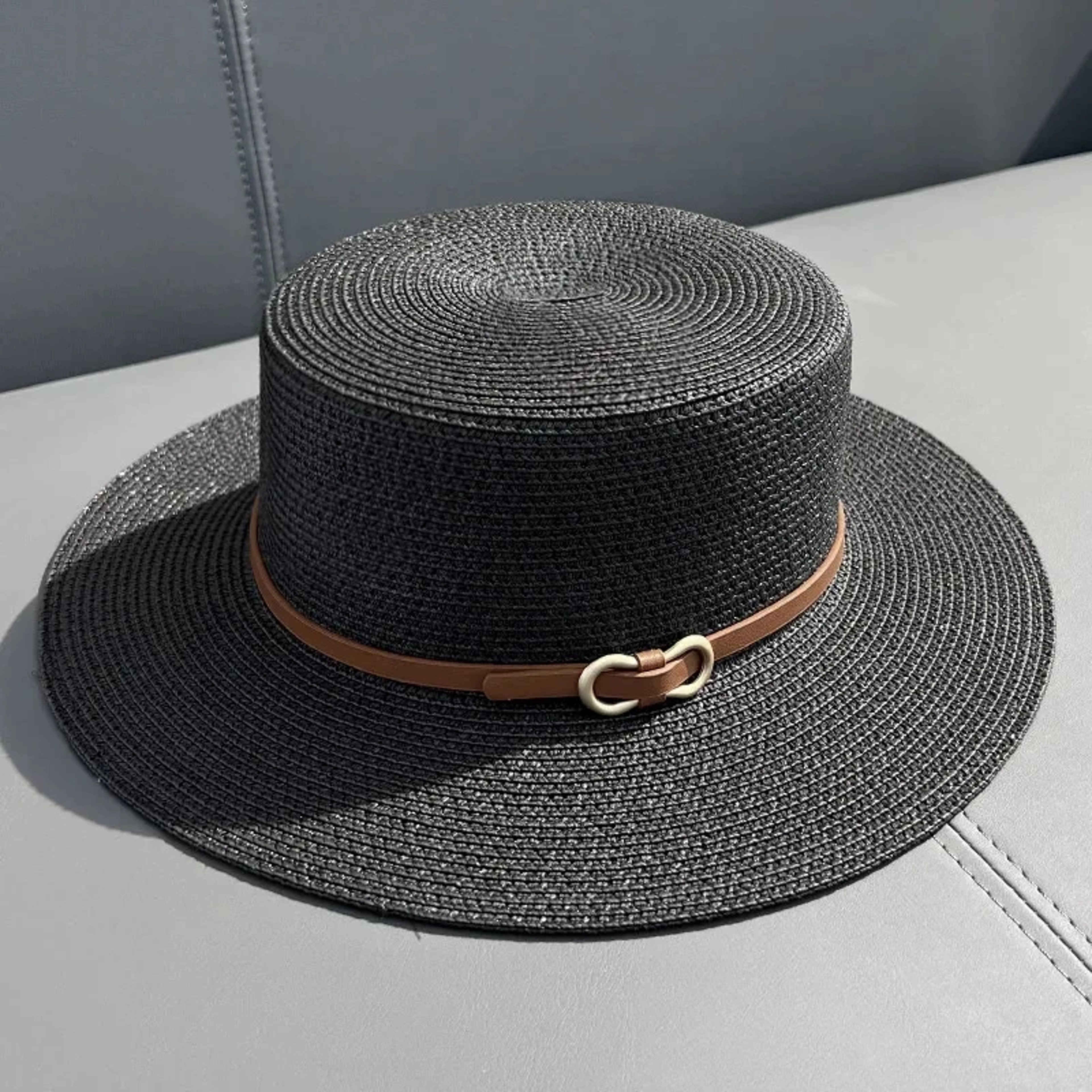 Womens Straw Beach Hat With Bow Flat Brim Panama Sun Hat 3