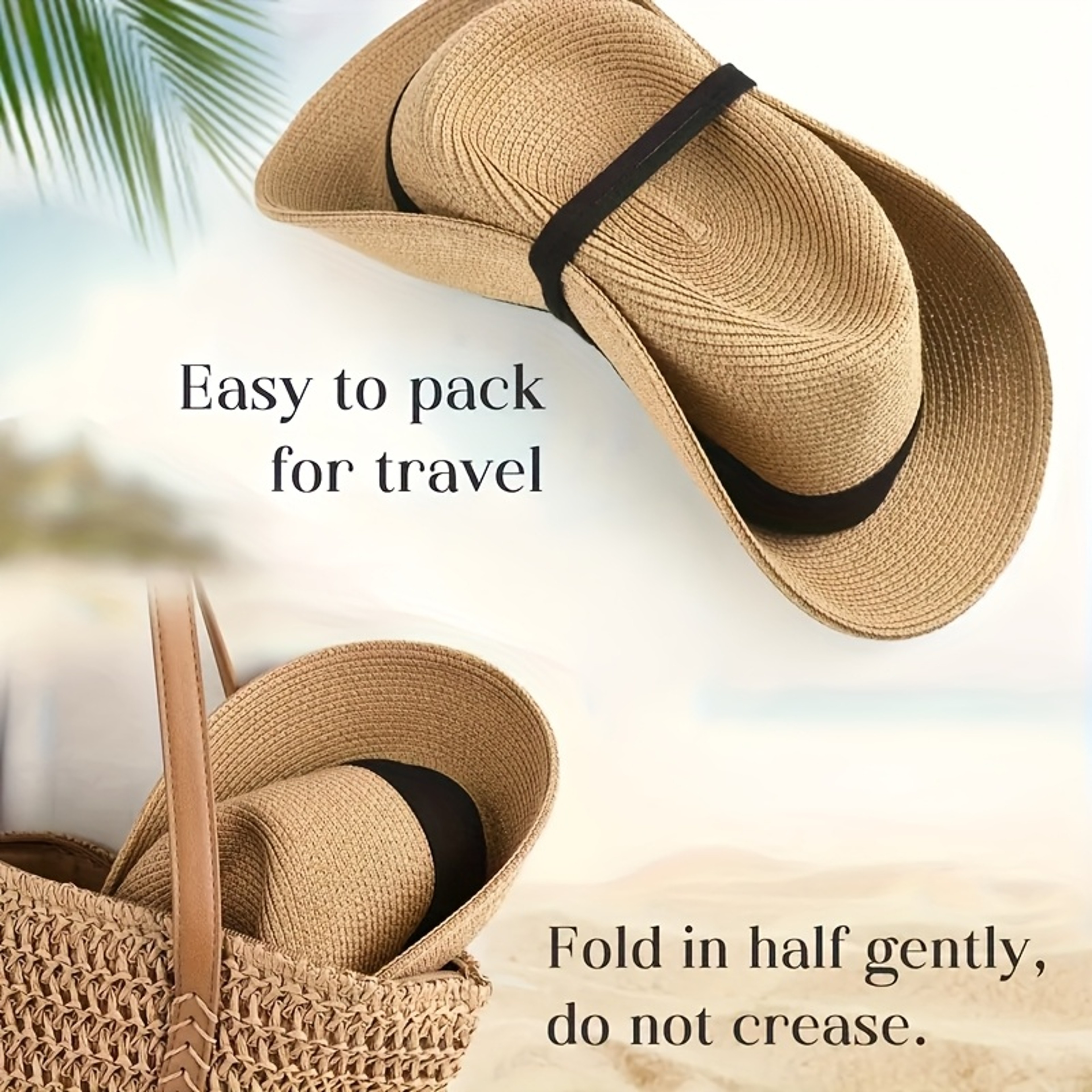 Straw Hat Summer Straw Fedora Hat with Ribbon Band – view 6