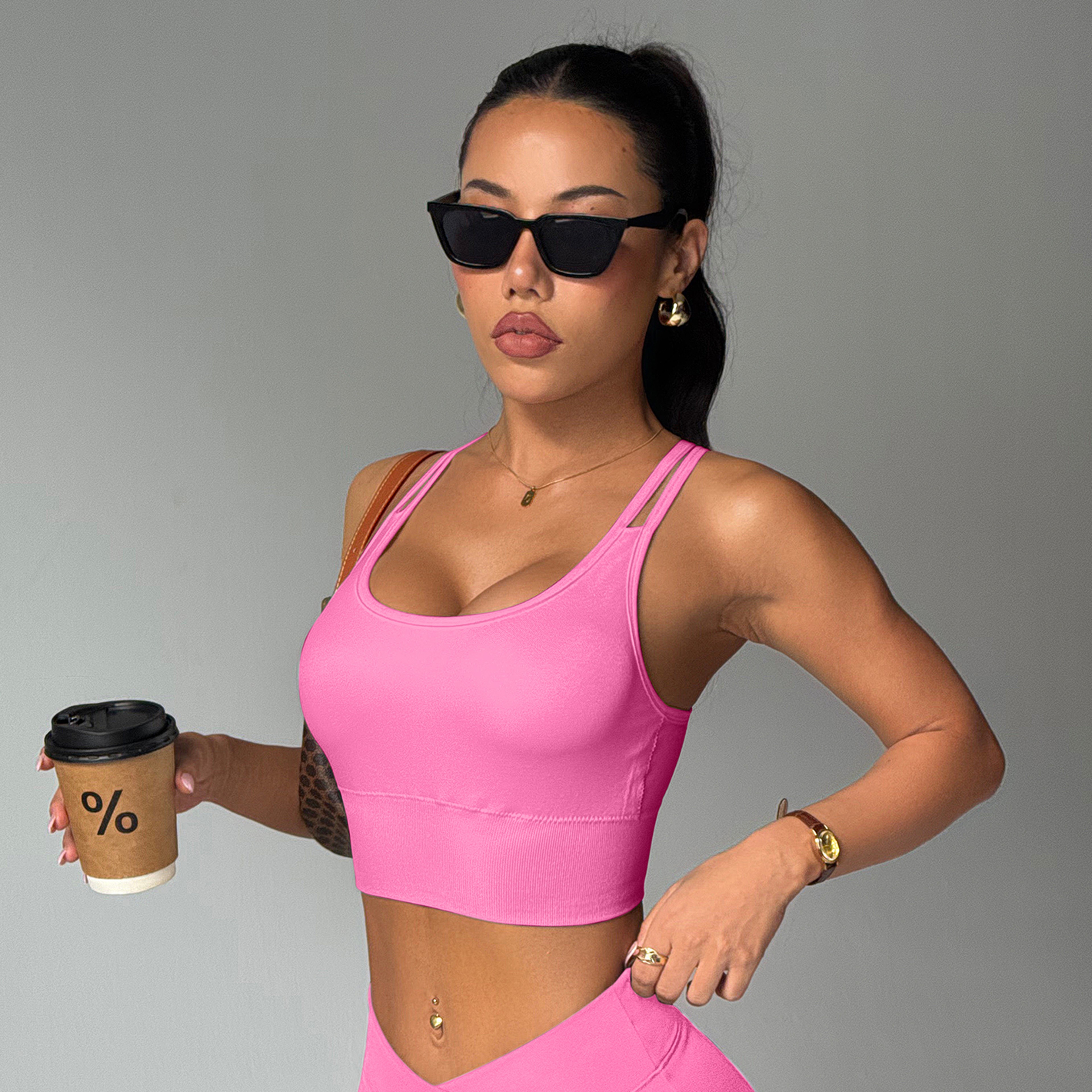 Seamless Criss Cross Back Sports Bra Padded Yoga Workout Top 6